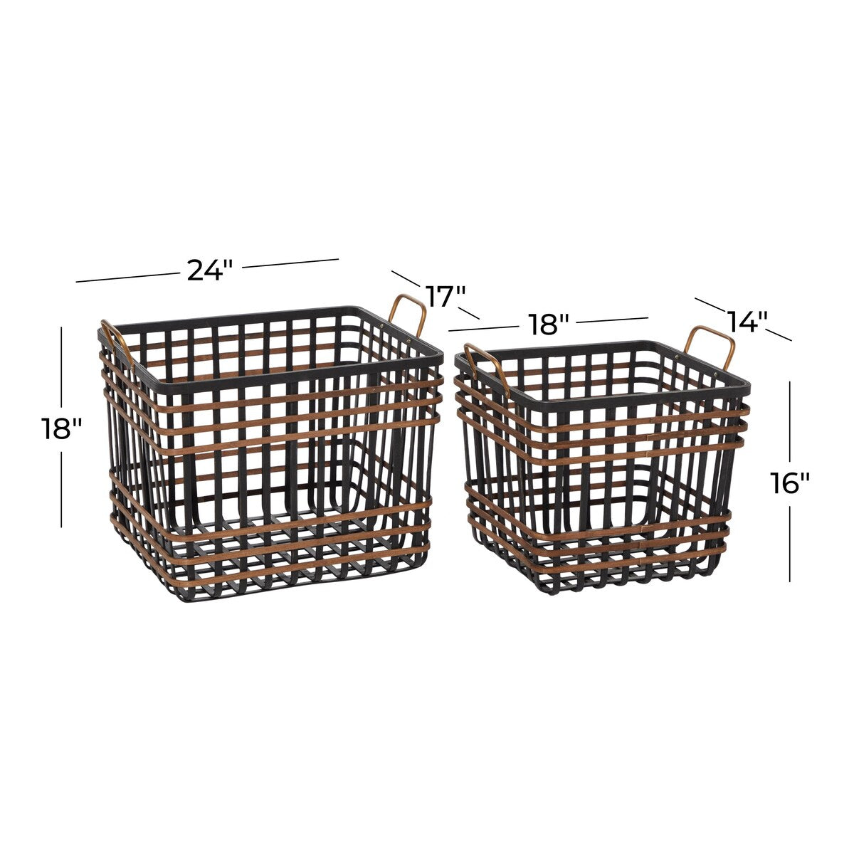 Seagrass Decorative and Functional Storage Basket with Handles - Set of 2 Black - Roche River Decor