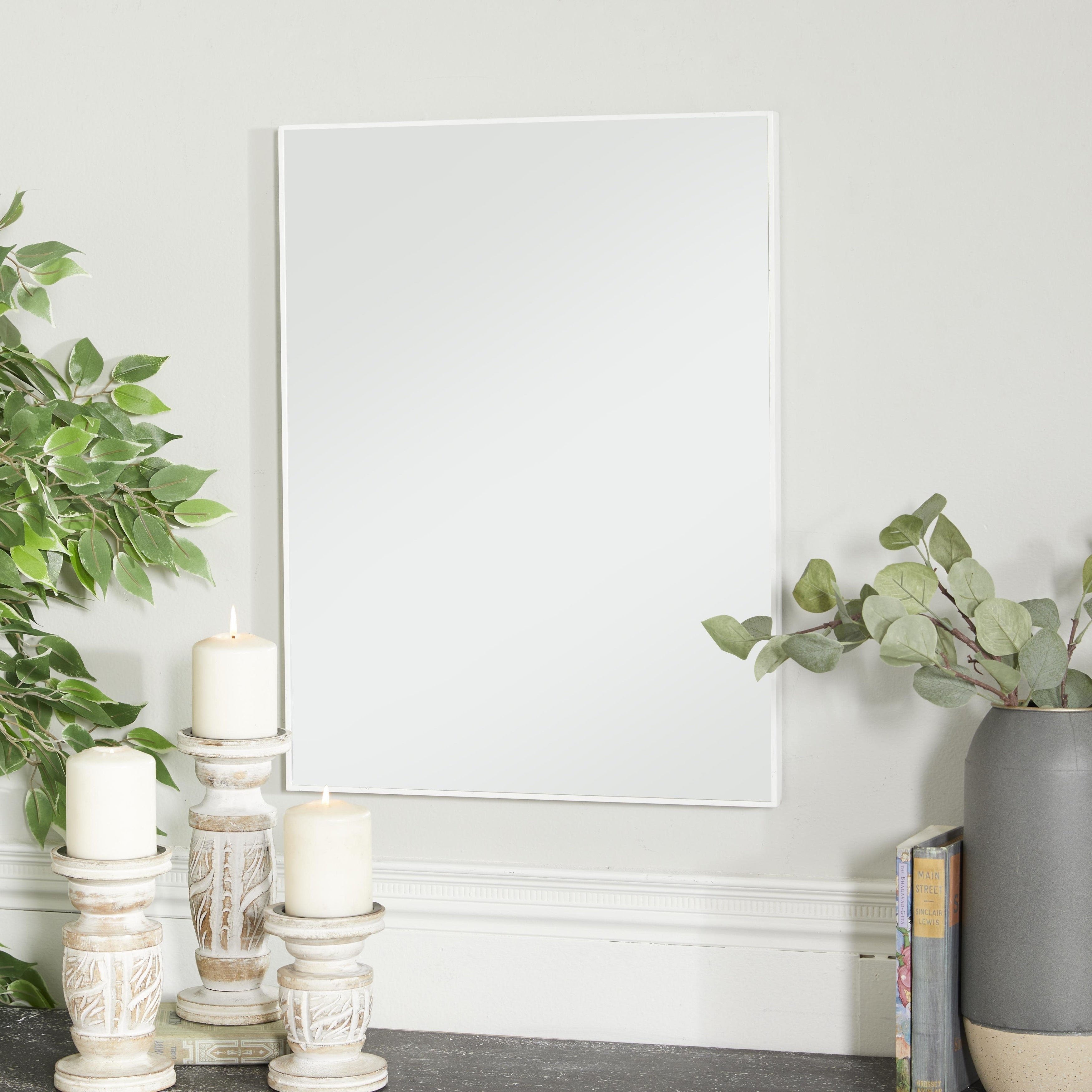 Wood Room Wall Mirror with Thin Minimalistic Frame - Black, White or Gold - Roche River Decor