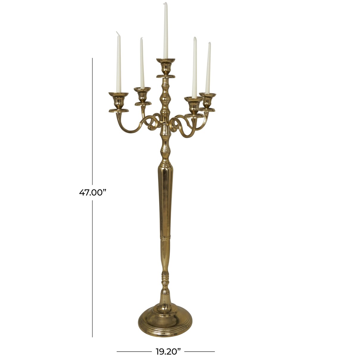 Aluminum Metal Tall Floor 5 Candle Candelabra - Gold or Silver - Roche River Decor