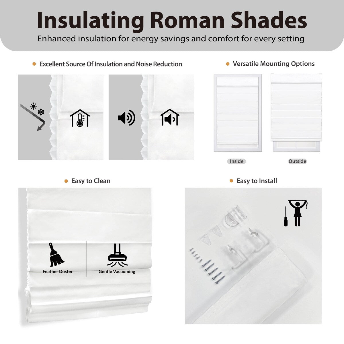 Regal Estate 72-inch White Insulating Cordless Roman Shade