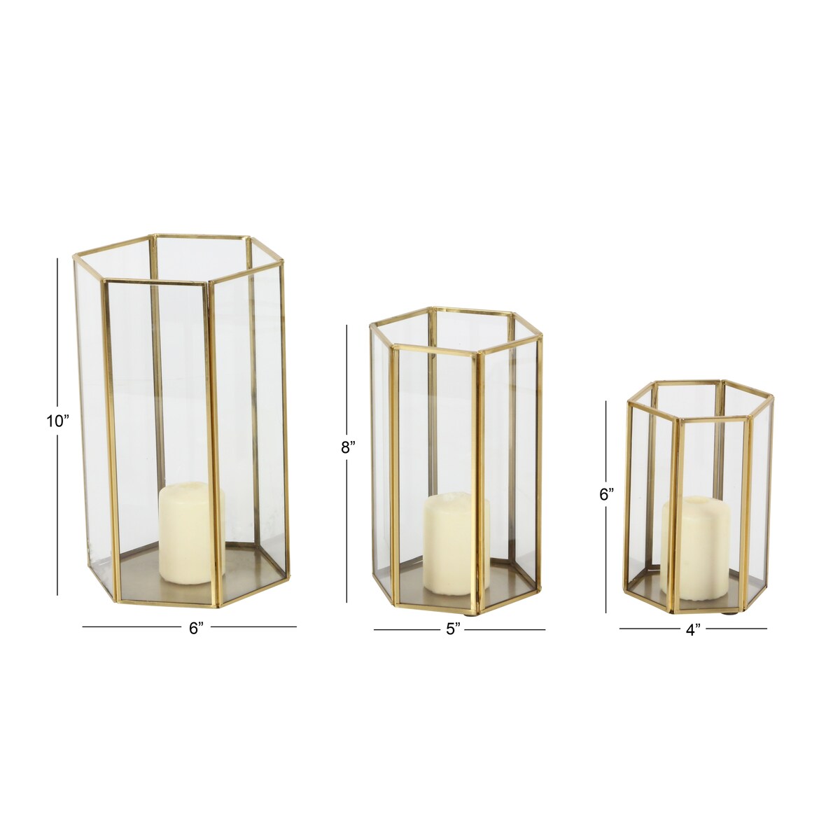 Glass Decorative Indoor Outdoor Candle Lantern with Metal Plate - Set of 3 Gold - CosmoLiving by Cosmopolitan