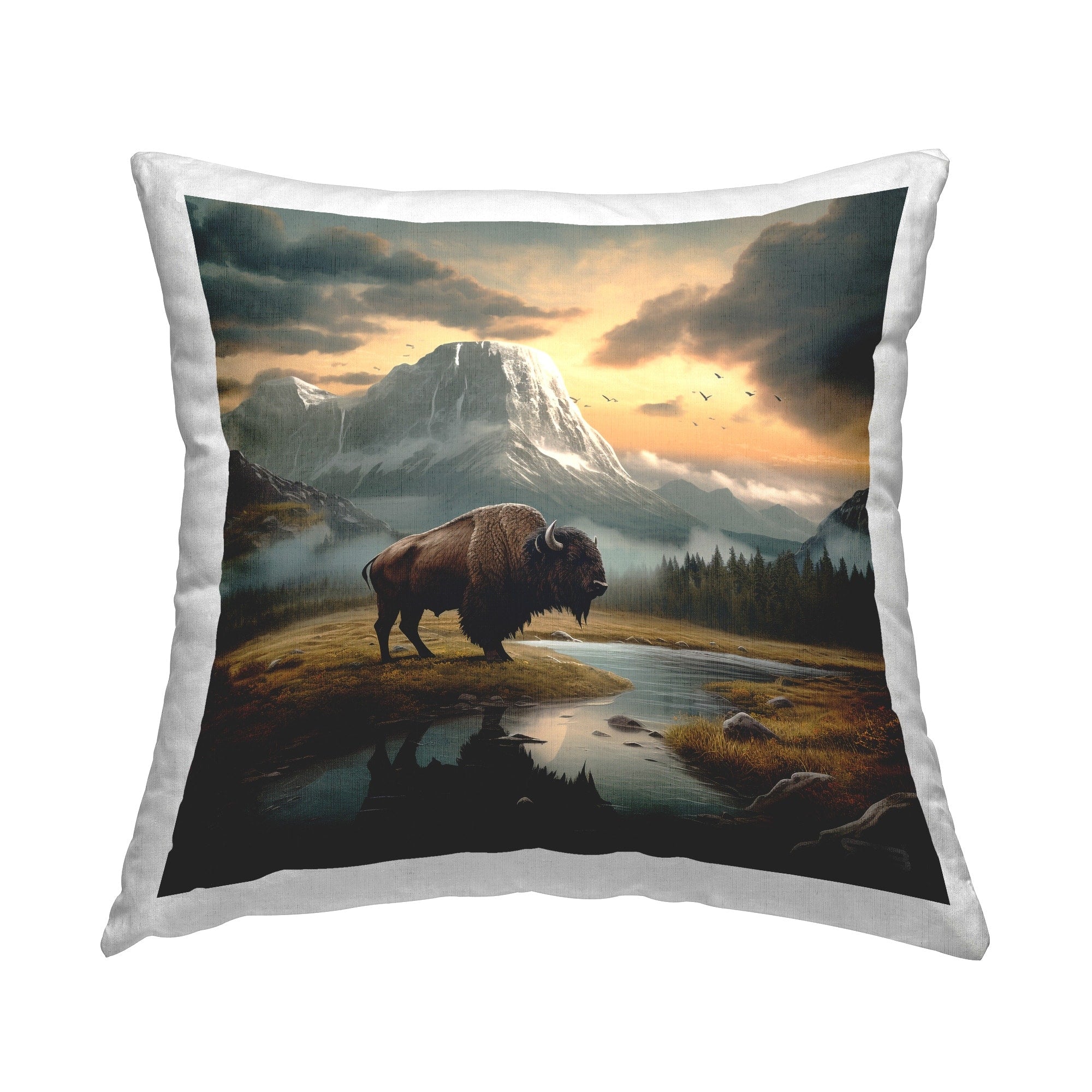 Stupell Bison & Vast Mountains Decorative Printed Throw Pillow Design by Roozbeh Bahramali