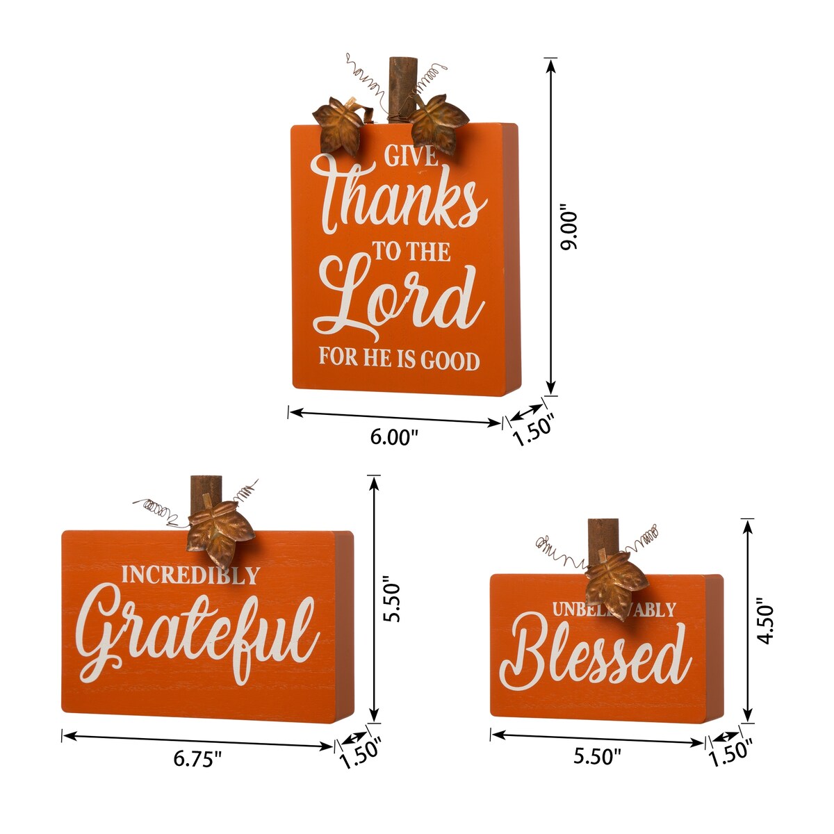 Glitzhome 3PK Fall Wooden Pumpkin Table Decor