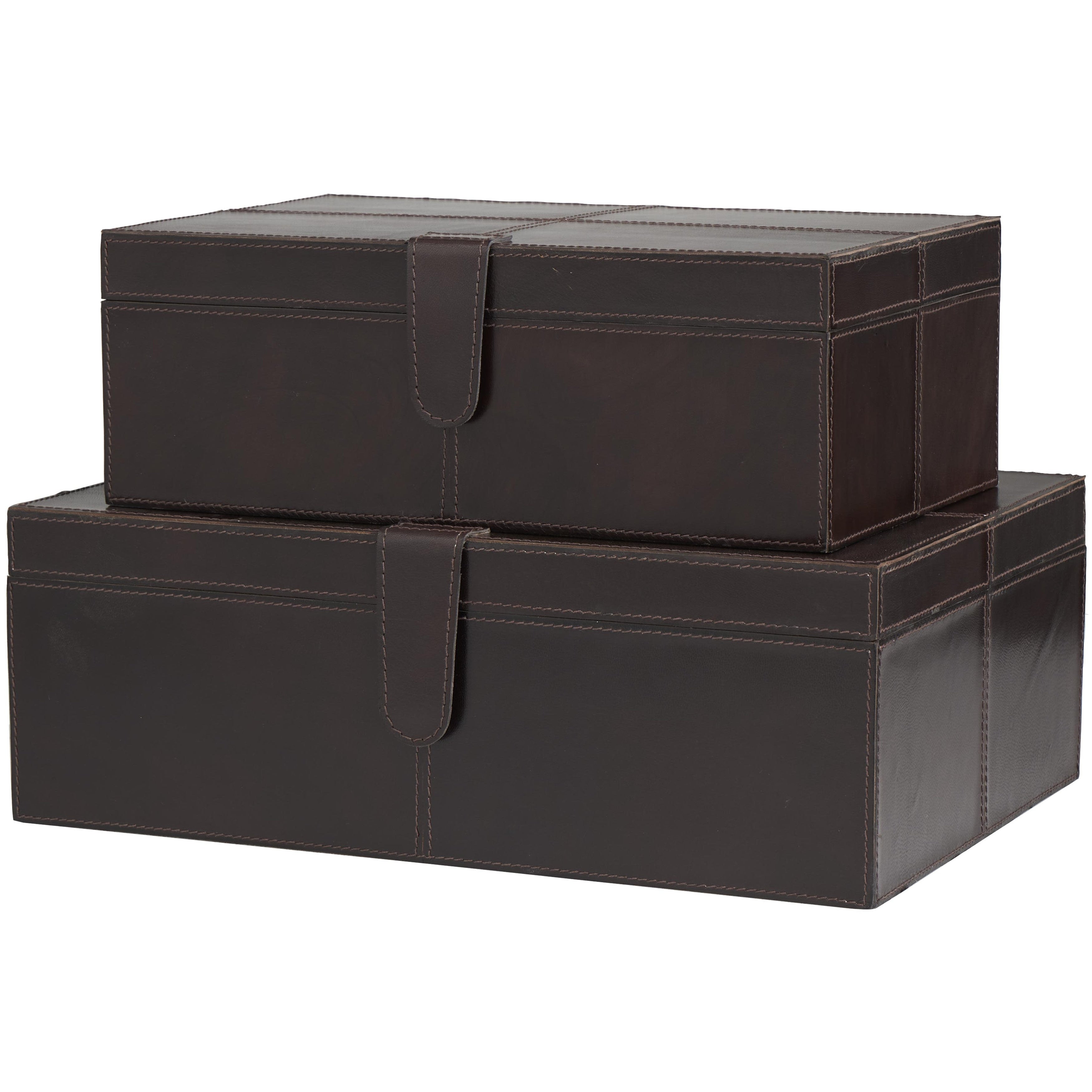 Leather Handmade Decorative Box with Hinged Lid - Set of 2 Gray, Brown or Dark Brown - Roche River Decor