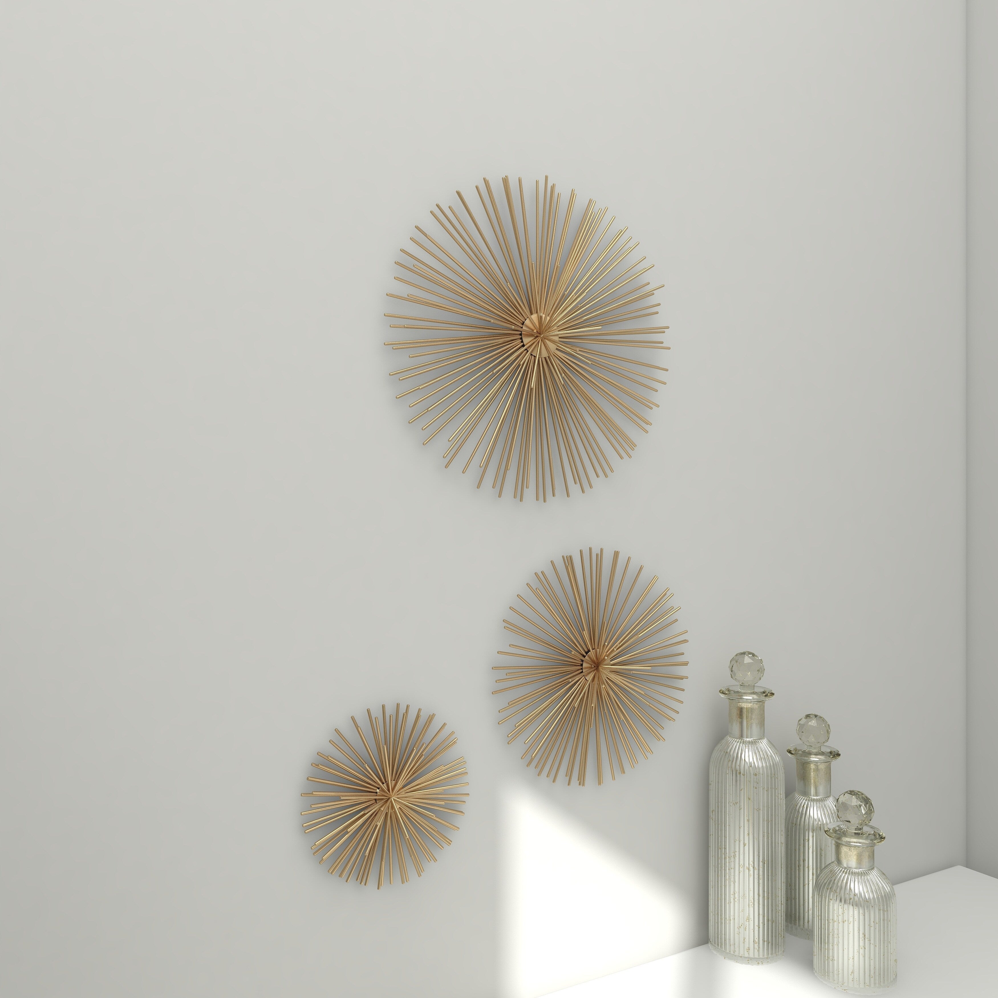 Metal Starburst 3D Home Wall Decor - Set of 3 Gold or Silver - CosmoLiving by Cosmopolitan