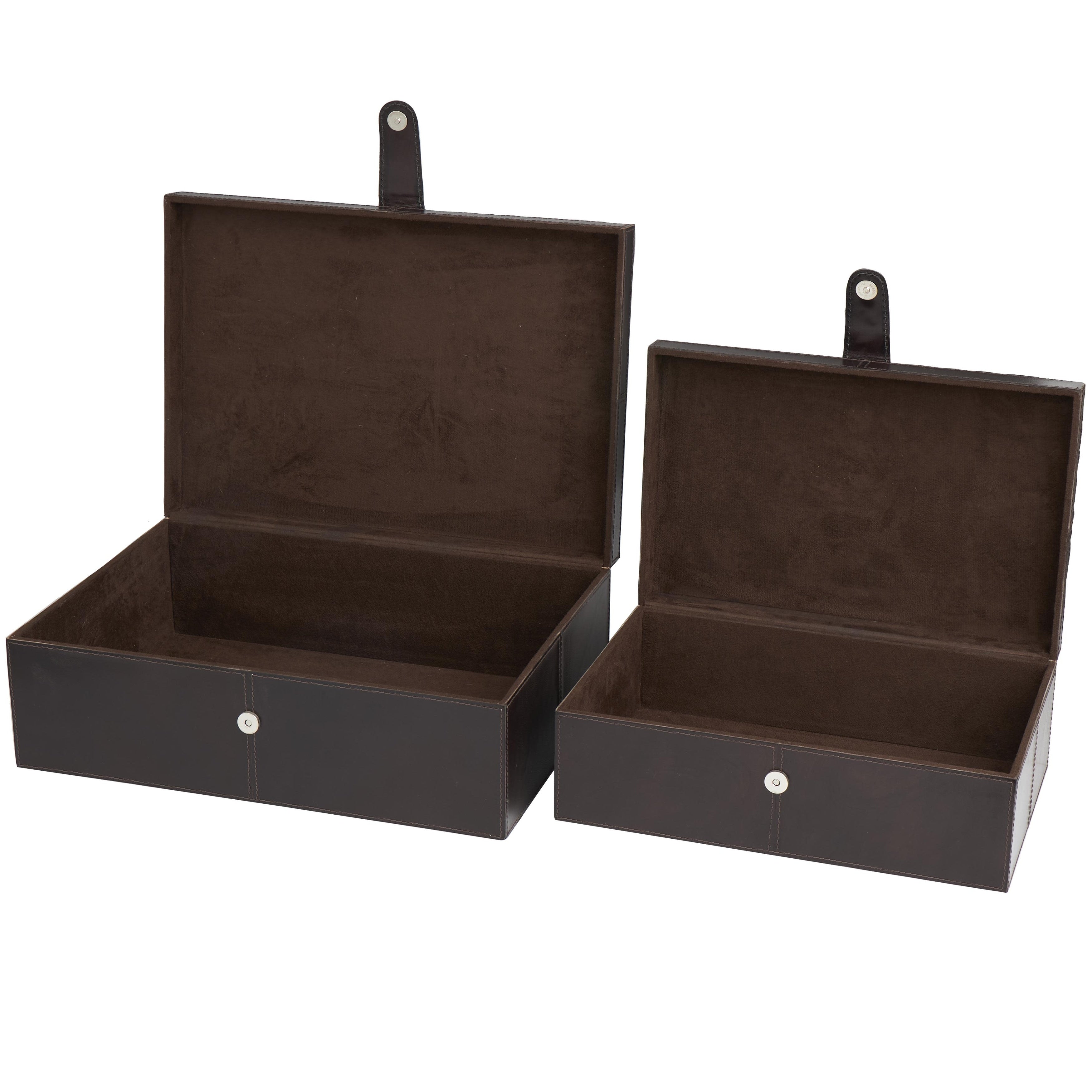 Leather Handmade Decorative Box with Hinged Lid - Set of 2 Gray, Brown or Dark Brown - Roche River Decor