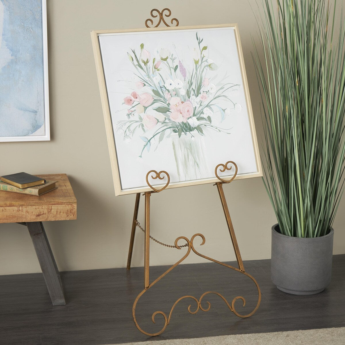 Metal Scroll Adjustable 3 Tier Display Easel with Chain Support - Gold - Roche River Decor