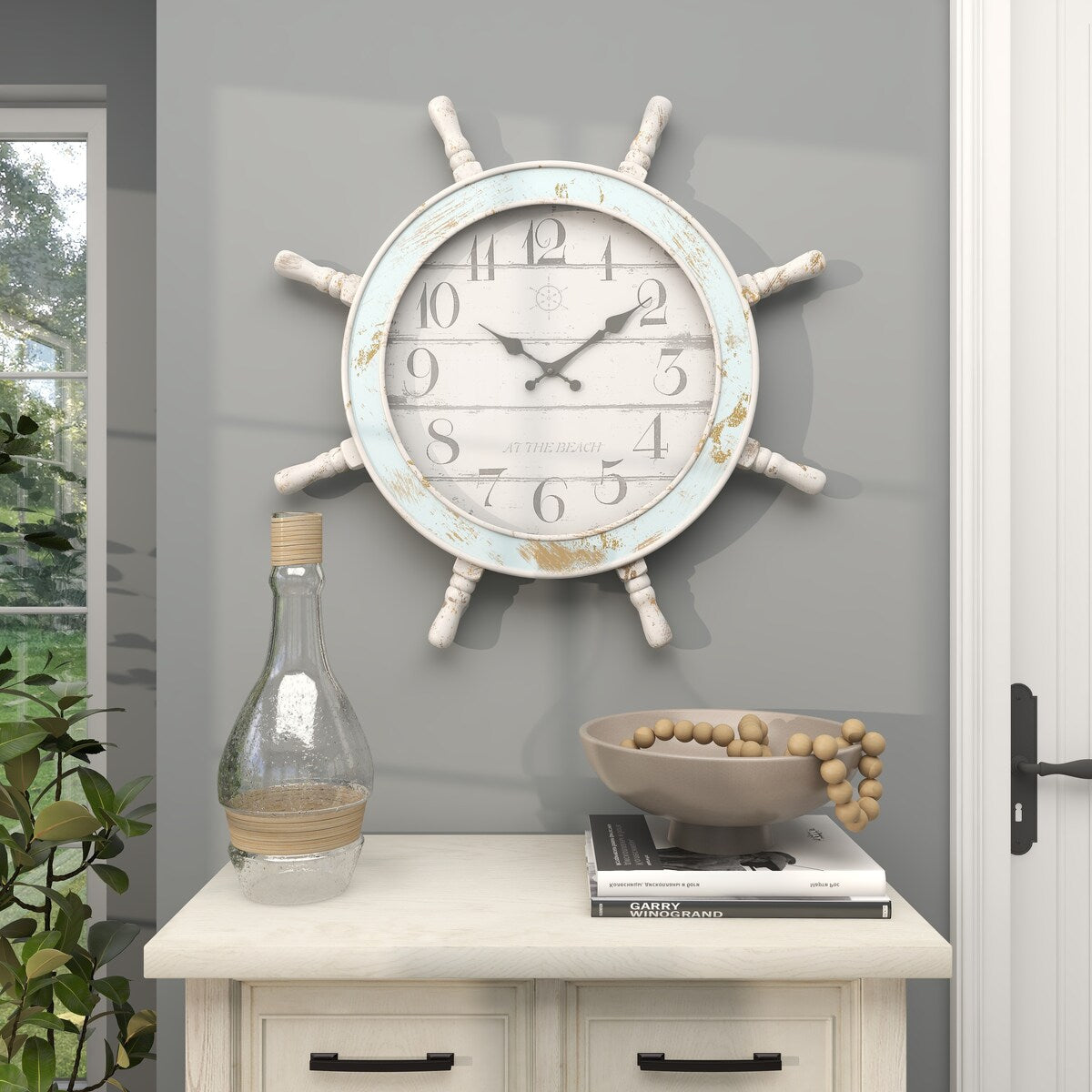 Wood Sail Boat Ship Wheel Decorative Wall Clock - Blue - Roche River Decor