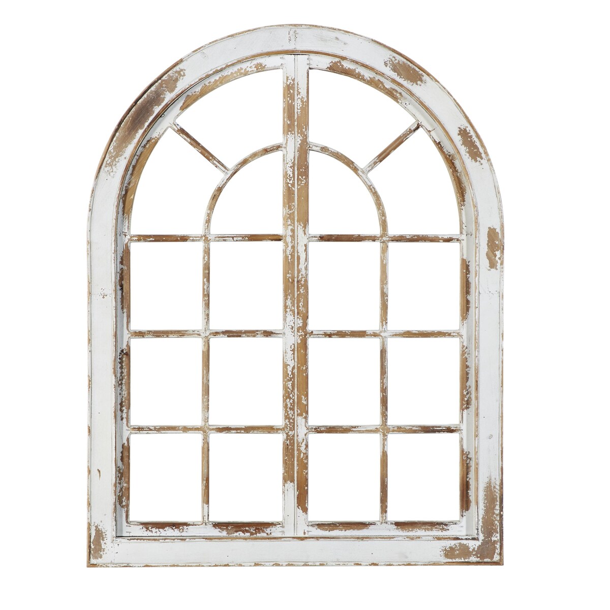 Wood Abstract Arched Vintage Window Pane Home Wall Decor with Brown Distressing - White - Roche River Decor