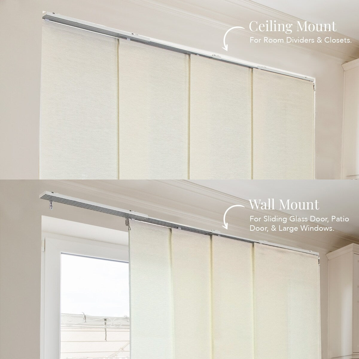 CHICOLOGY Adjustable Sliding Panels, 4-Rail Track, Vertical Blinds, Pation Door Curtain, Room Divider