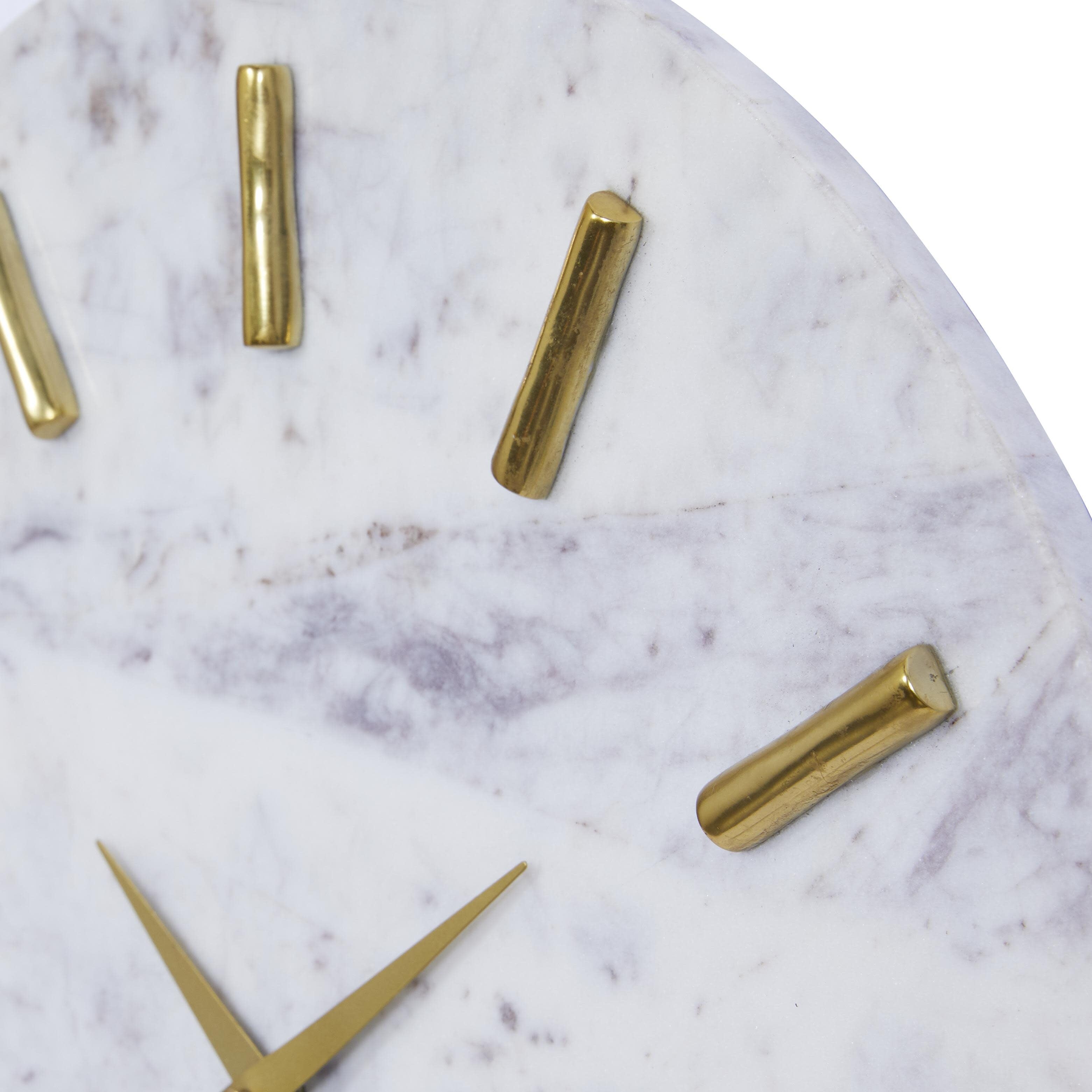 Marble Decorative Wall Clock with Gold Metal Accents - White - CosmoLiving by Cosmopolitan