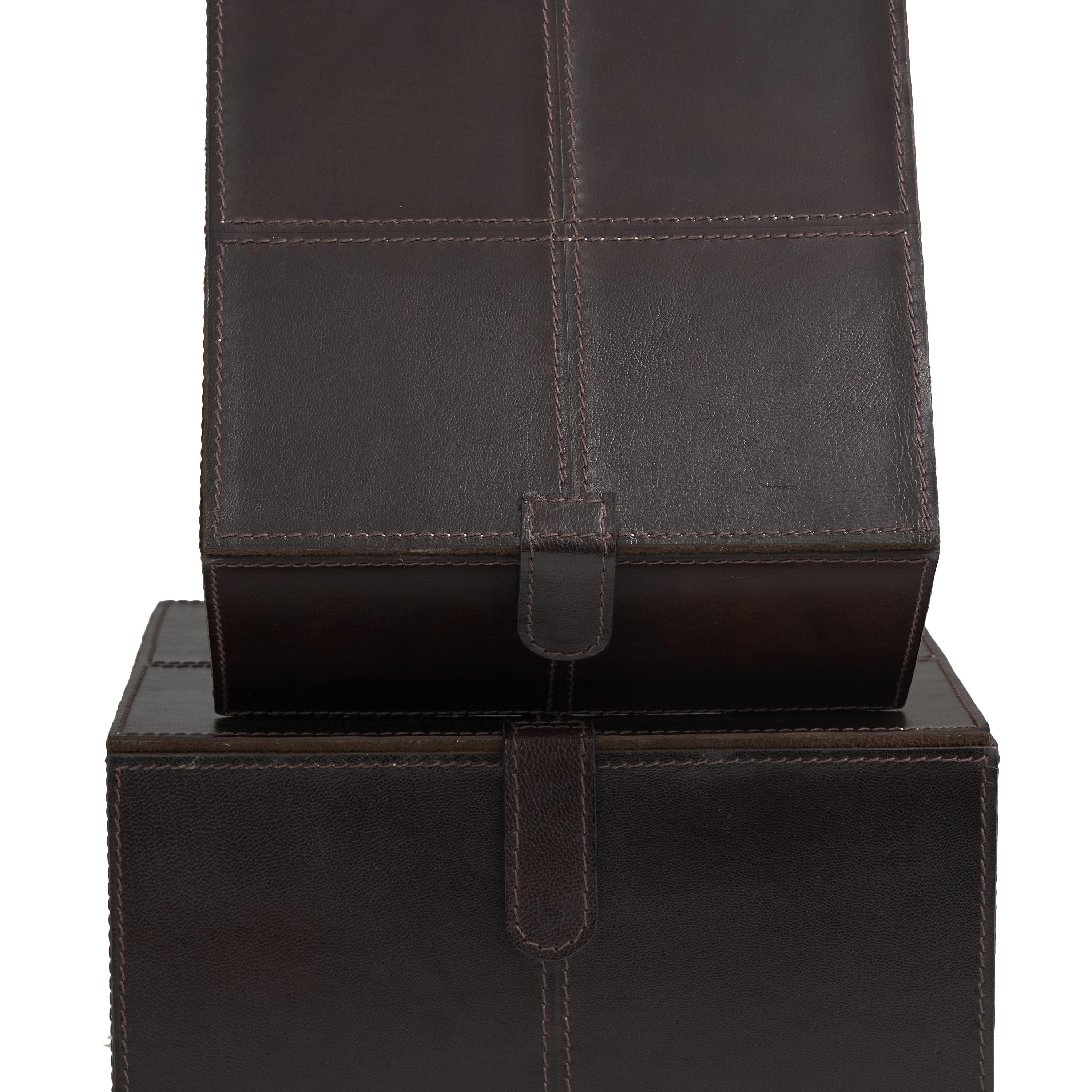 Leather Handmade Decorative Box with Hinged Lid - Set of 2 Gray, Brown or Dark Brown - Roche River Decor