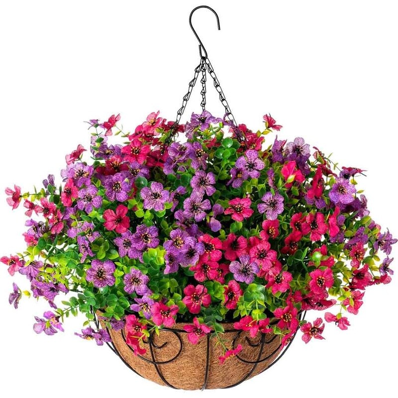 Artificial Fake Hanging Plants Flowers with Basket Outdoor Decor Faux Silk Daisy Flower Arrangements in Pot Planter