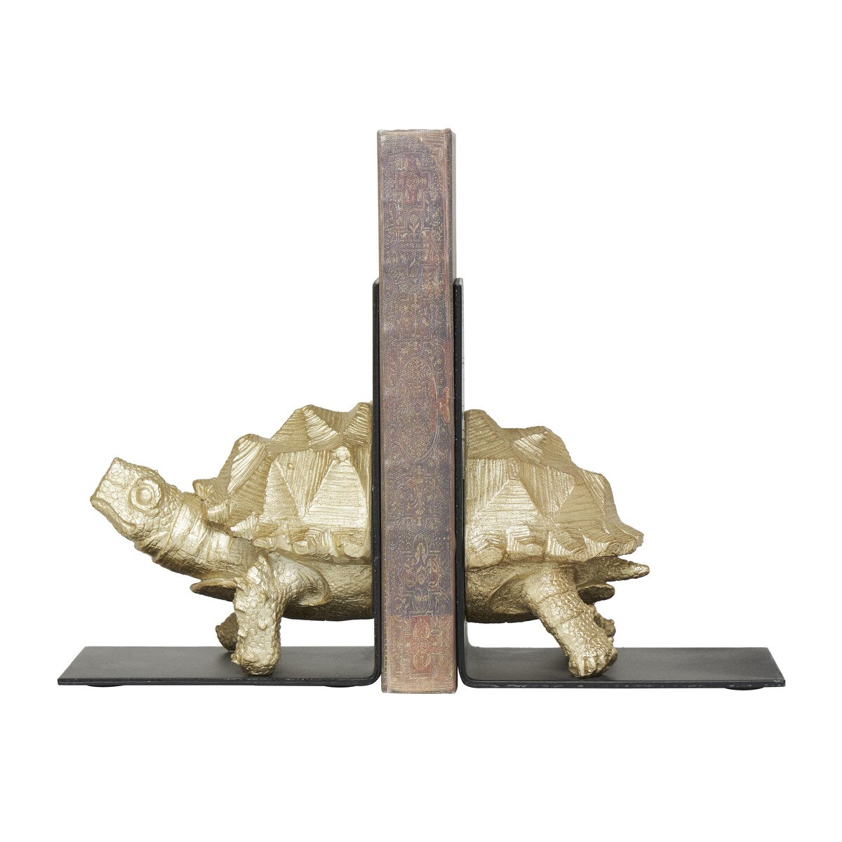 Polystone Turtle Decorative Bookends with Black Stands - Set of 2 Brass - CosmoLiving by Cosmopolitan