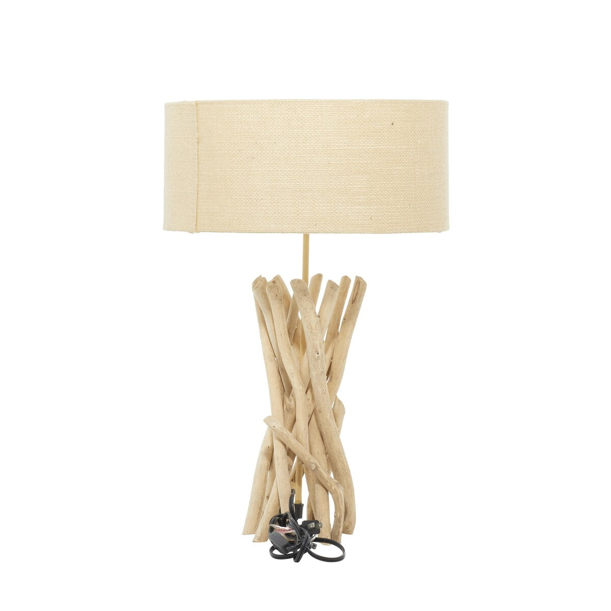 Driftwood Handmade Room Table Lamp with Cream Linen Shade - Light Brown - Roche River Decor