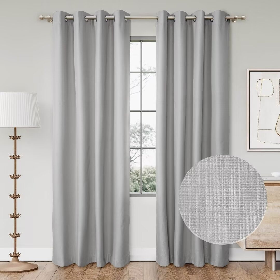 Textured Grid 100% Blackout Grommet Curtain Pair(2 Panels)