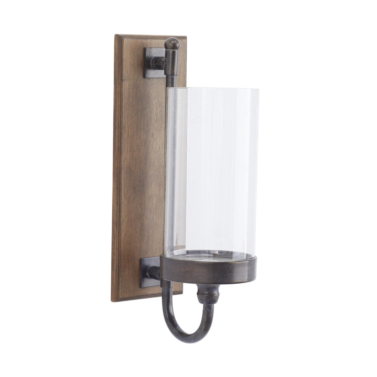 Wood Wall Sconce with Glass Holder - Brown - Roche River Decor