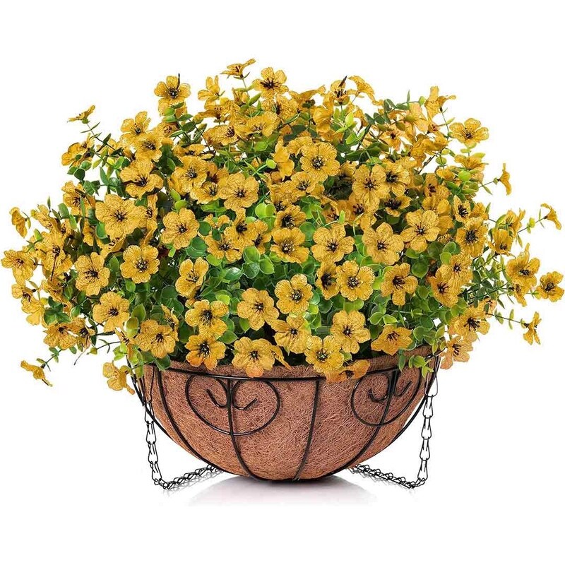 Artificial Fake Hanging Plants Flowers with Basket Outdoor Decor Faux Silk Daisy Flower Arrangements in Pot Planter