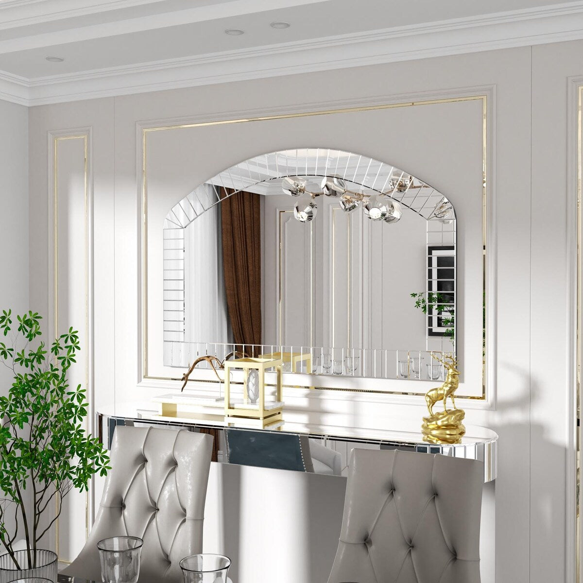 Large Beveled Arch Glass Flat Wall Mirror