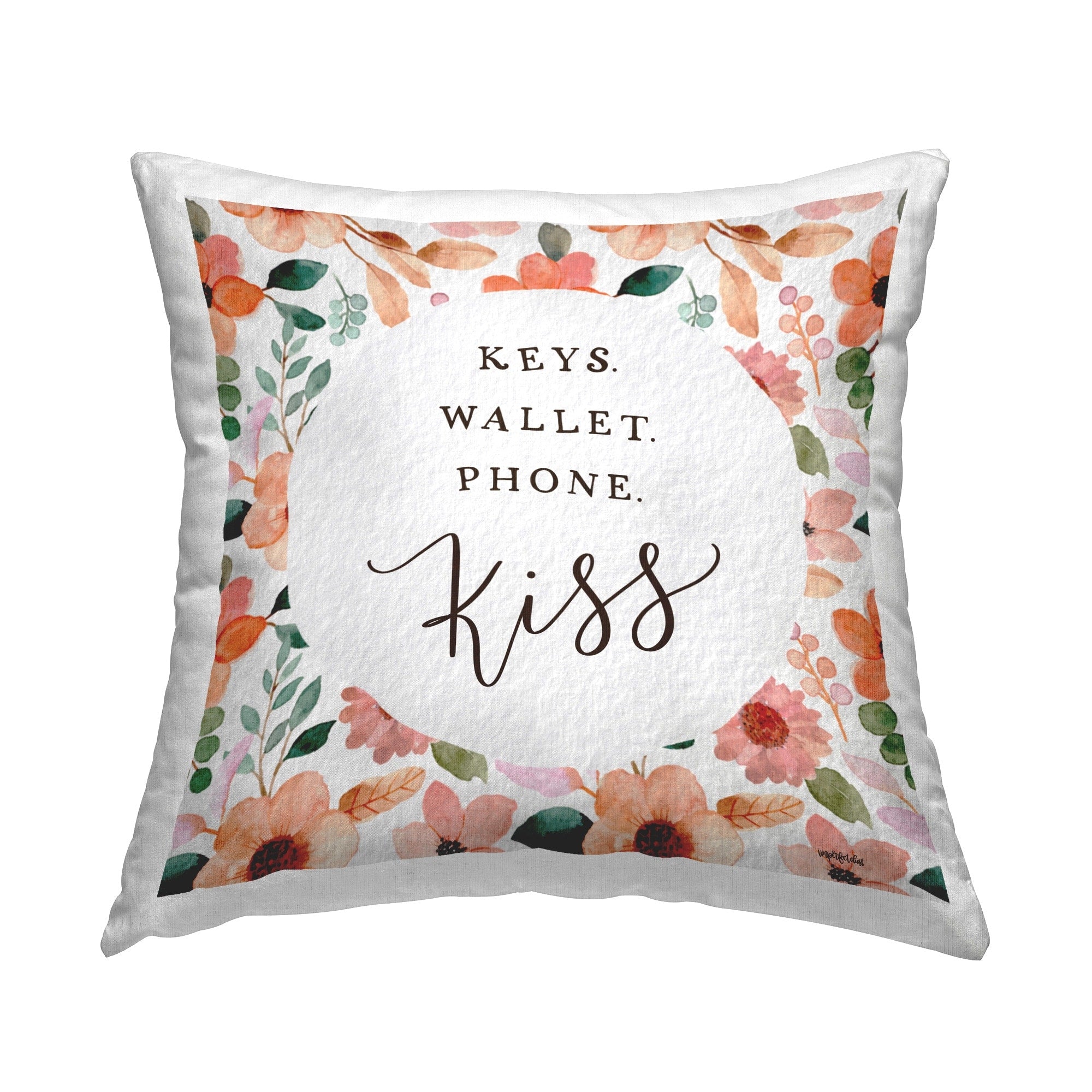 Stupell Keys Wallet Phone Kiss Decorative Printed Throw Pillow Design by Imperfect Dust