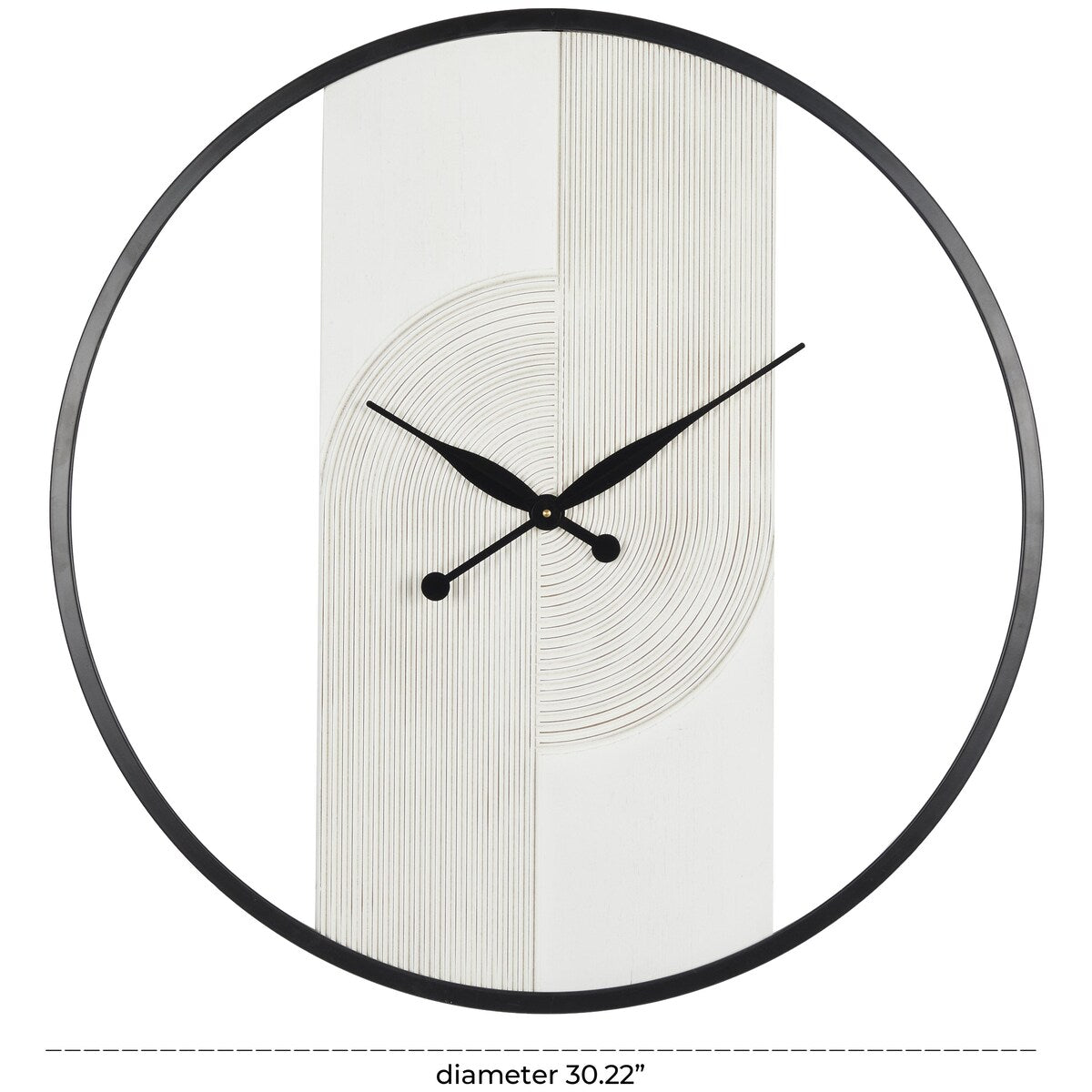 Wood Geometric Art Deco Inspired Line Art Decorative Wall Clock with Black Accents - White - The Novogratz