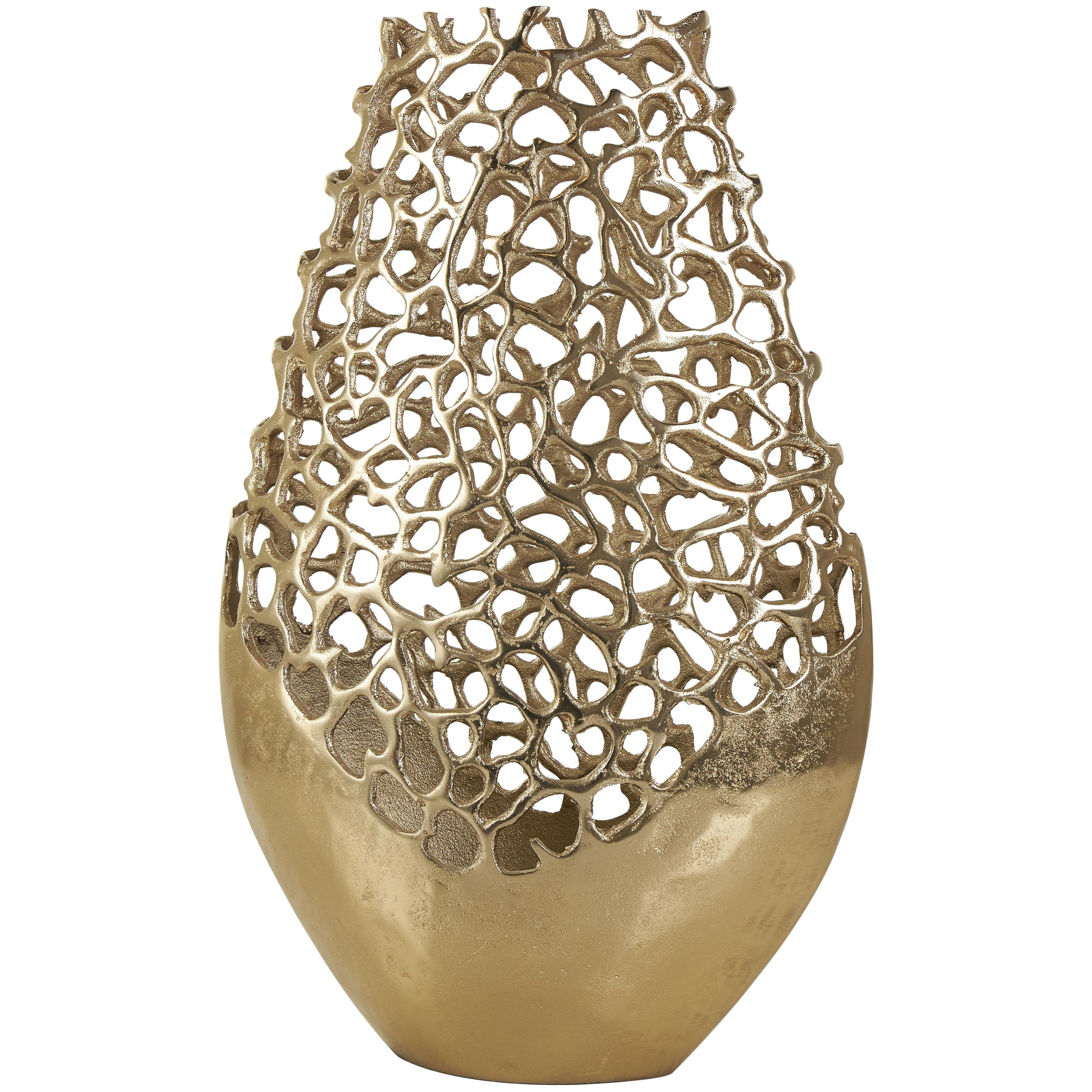 Aluminum Metal Rounded Decorative Vase with Freeform Open Lattice Work - Silver or Gold - Roche River Decor