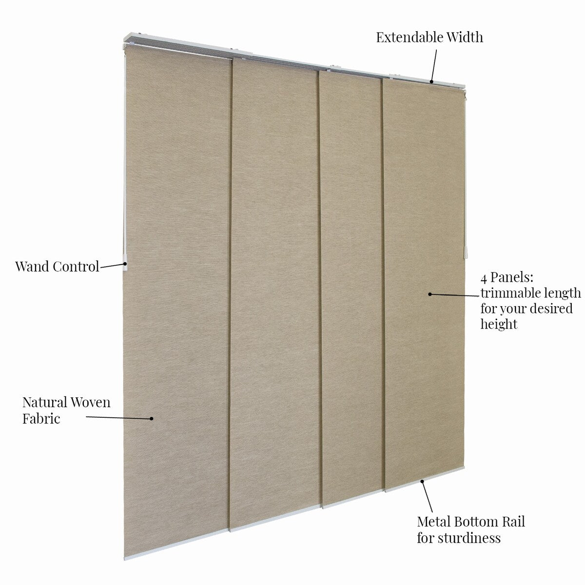 CHICOLOGY Adjustable Sliding Panels, 4-Rail Track, Vertical Blinds, Pation Door Curtain, Room Divider