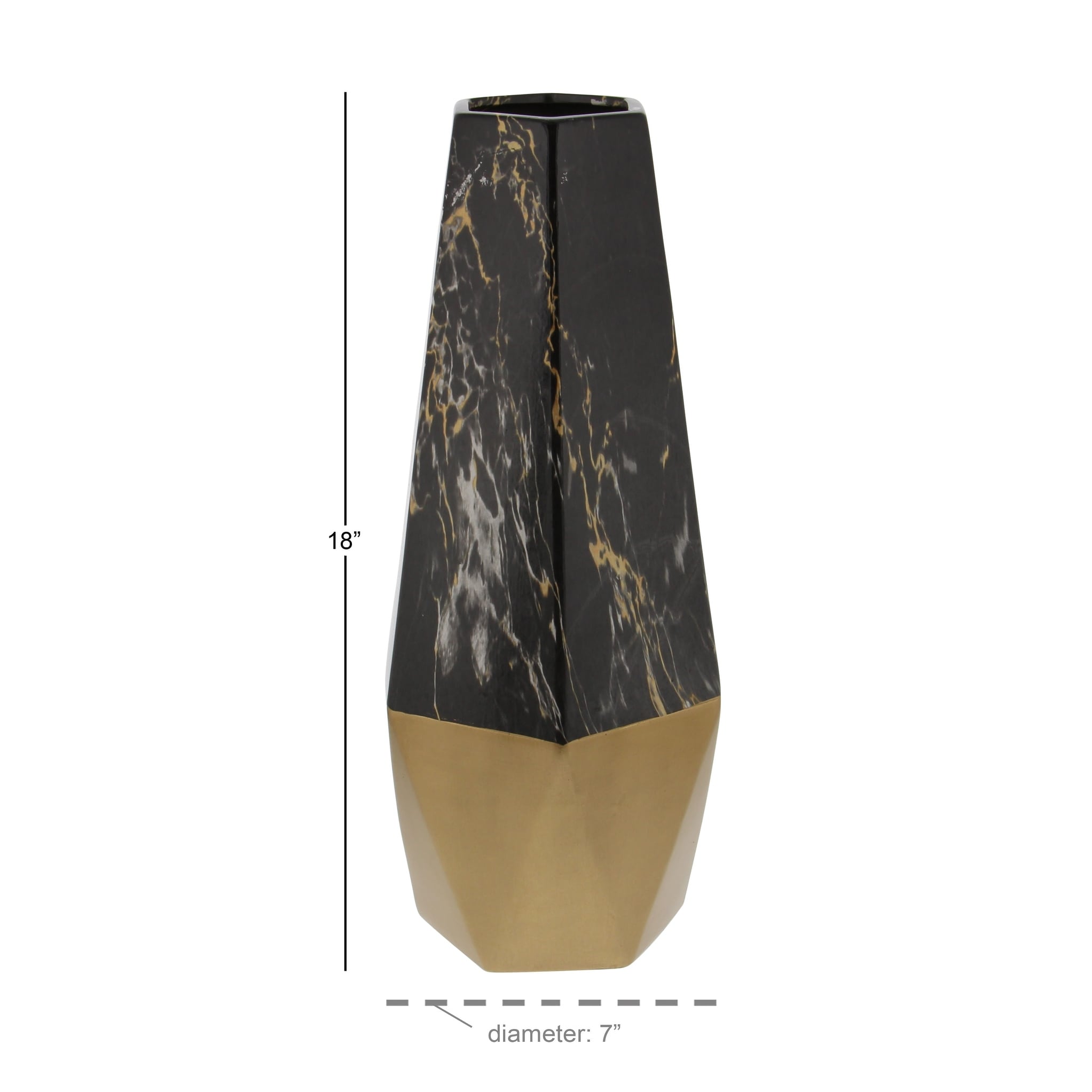 Ceramic Faux Marble Decorative Vase with Silver or Gold Base - Gray, Dark Gray or Gold - Roche River Decor