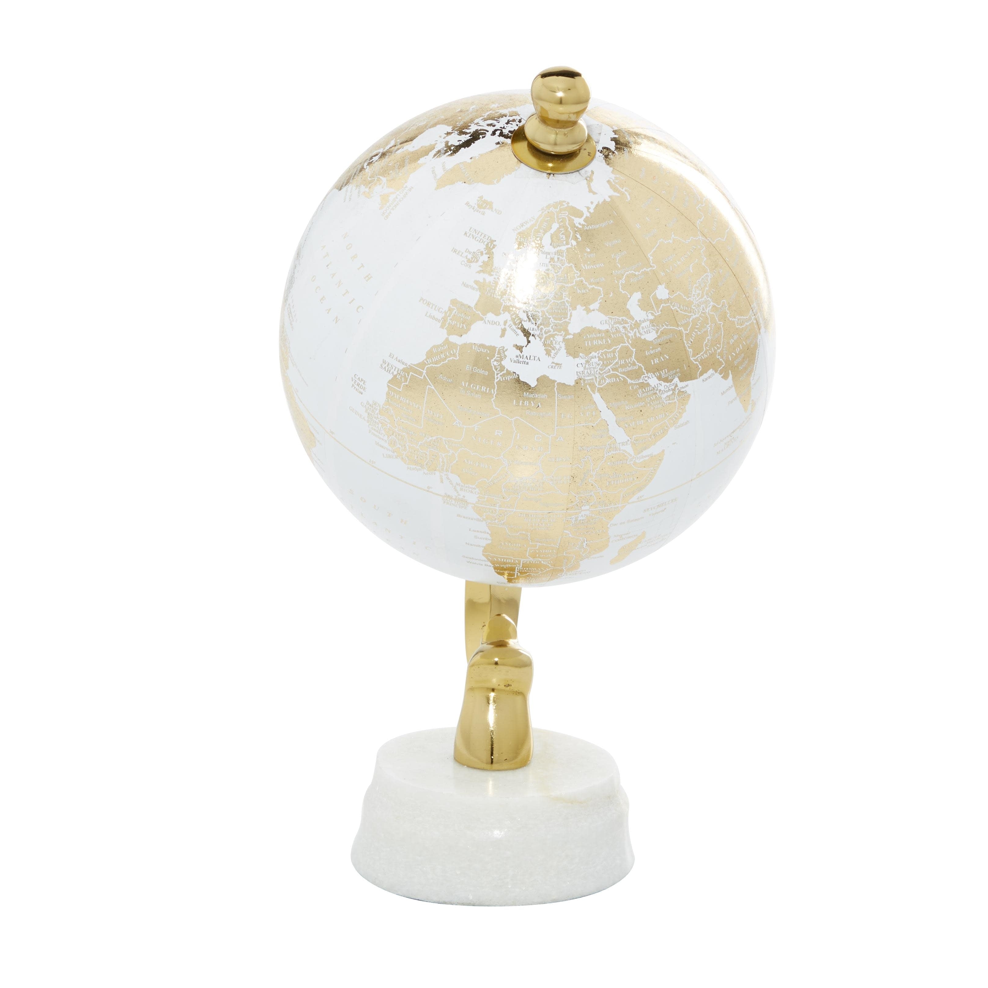 Aluminum Metal Globe with Marble Base - Blue or Gold - Roche River Decor