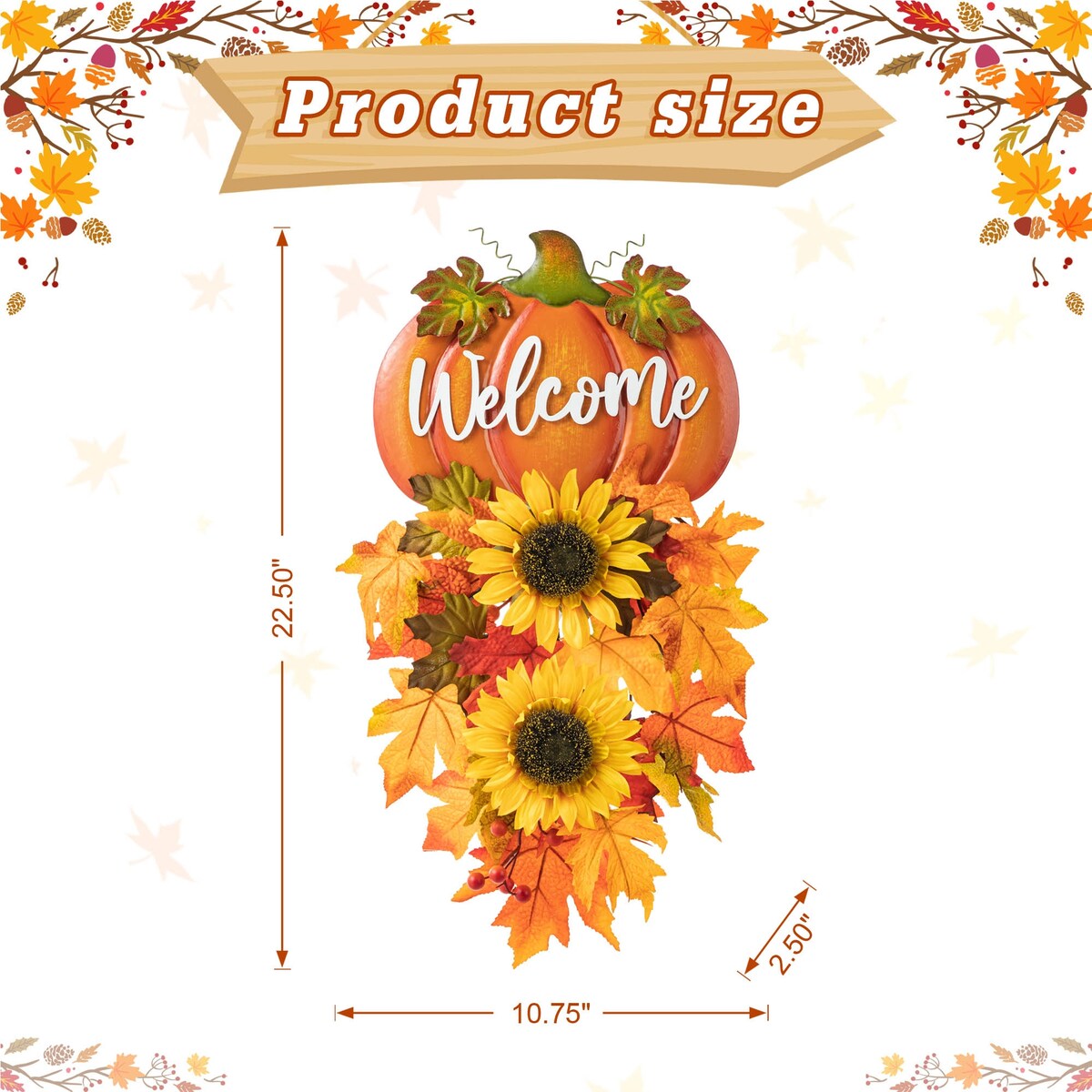 Glitzhome 22.5H Fall Metal Welcome Pumpkin & Sunflower Swag Thanksgiving Wall Decor