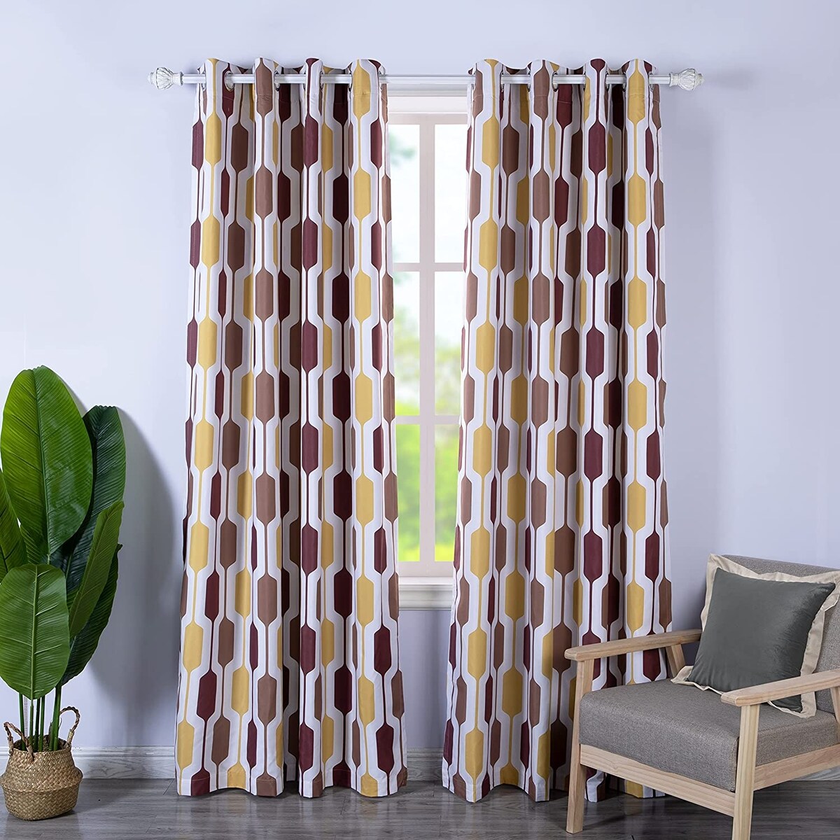 DriftAway Riley Geo Pattern Mid Century Lined Blackout Grommet Window Curtain Panel Pair