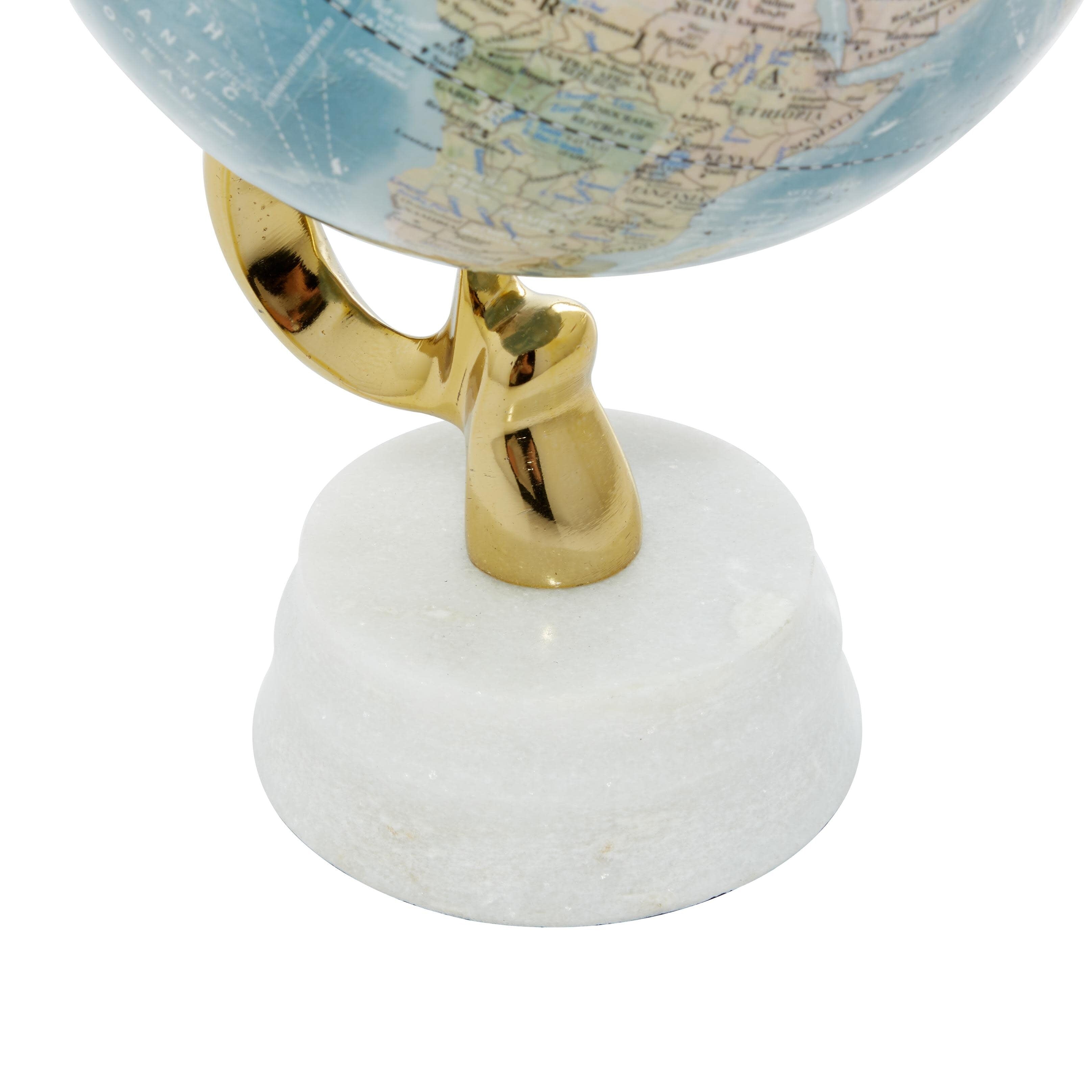 Aluminum Metal Globe with Marble Base - Blue or Gold - Roche River Decor