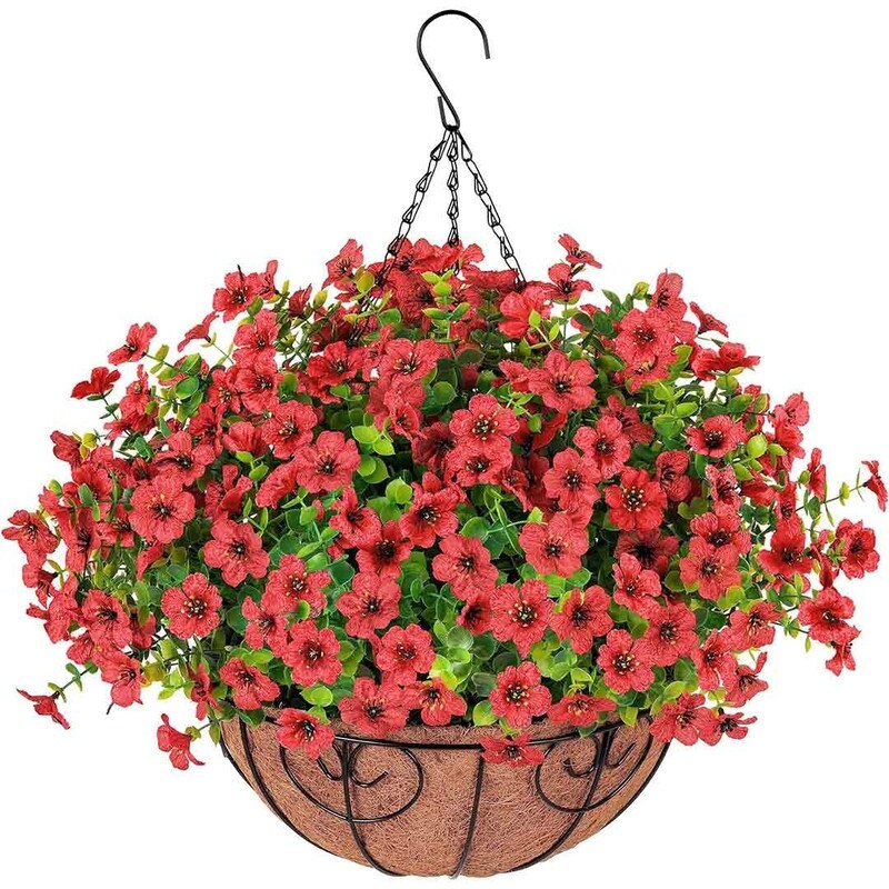 Artificial Fake Hanging Plants Flowers with Basket Outdoor Decor Faux Silk Daisy Flower Arrangements in Pot Planter