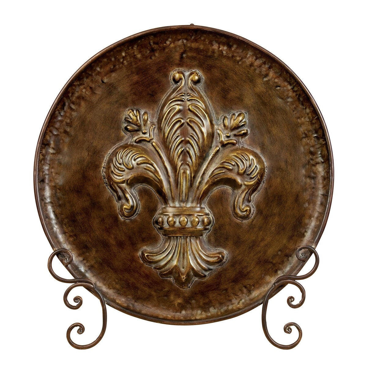 Metal Fleur De Lis Embossed Detail Charger with Stand - Brown - Roche River Decor