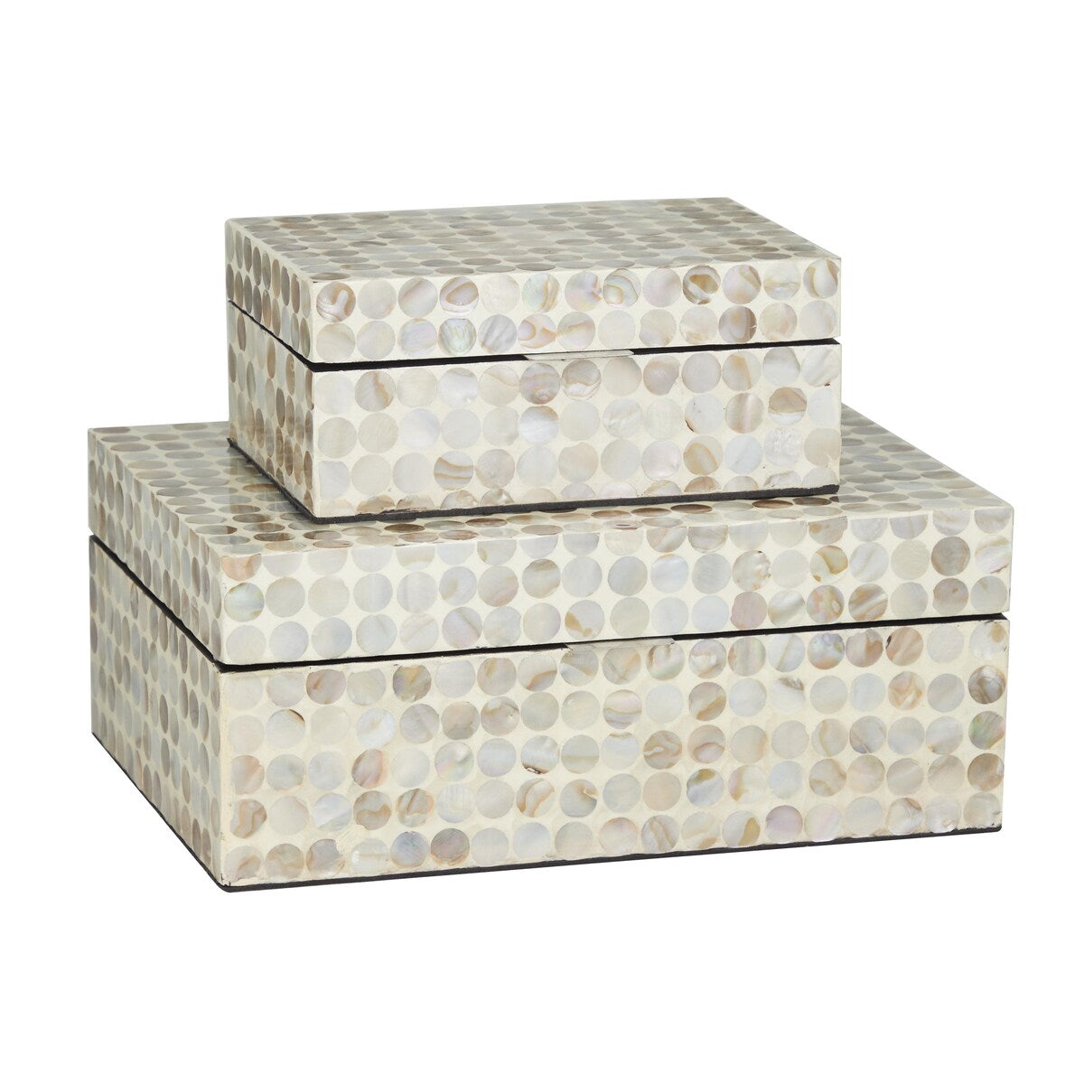 Mother of Pearl Shell Handmade Decorative Box - Set of 2 Beige, Black, Cream, White, Blue, Light Blue - Roche River Decor