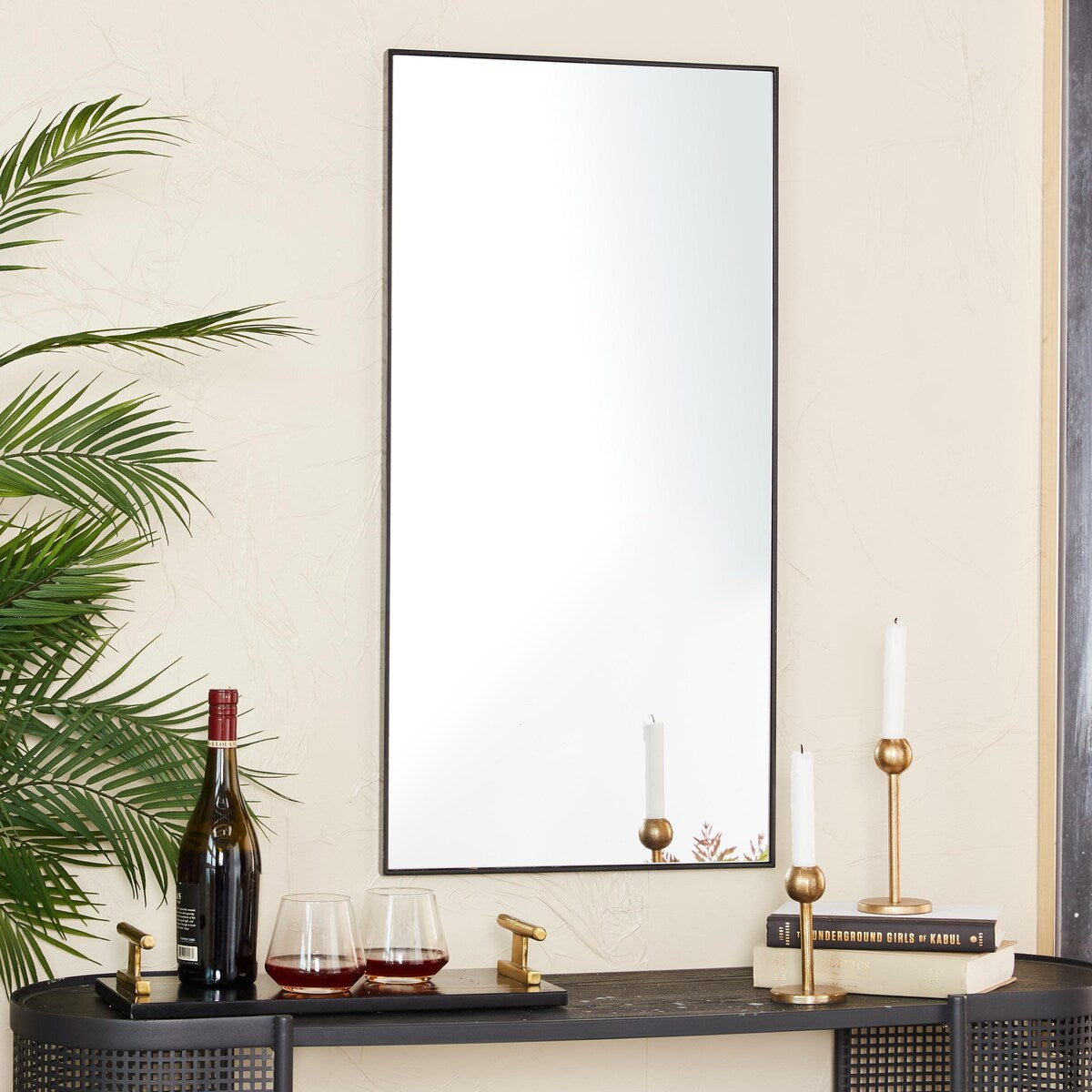 Wood Room Wall Mirror with Thin Minimalistic Frame - Black, White or Gold - Roche River Decor