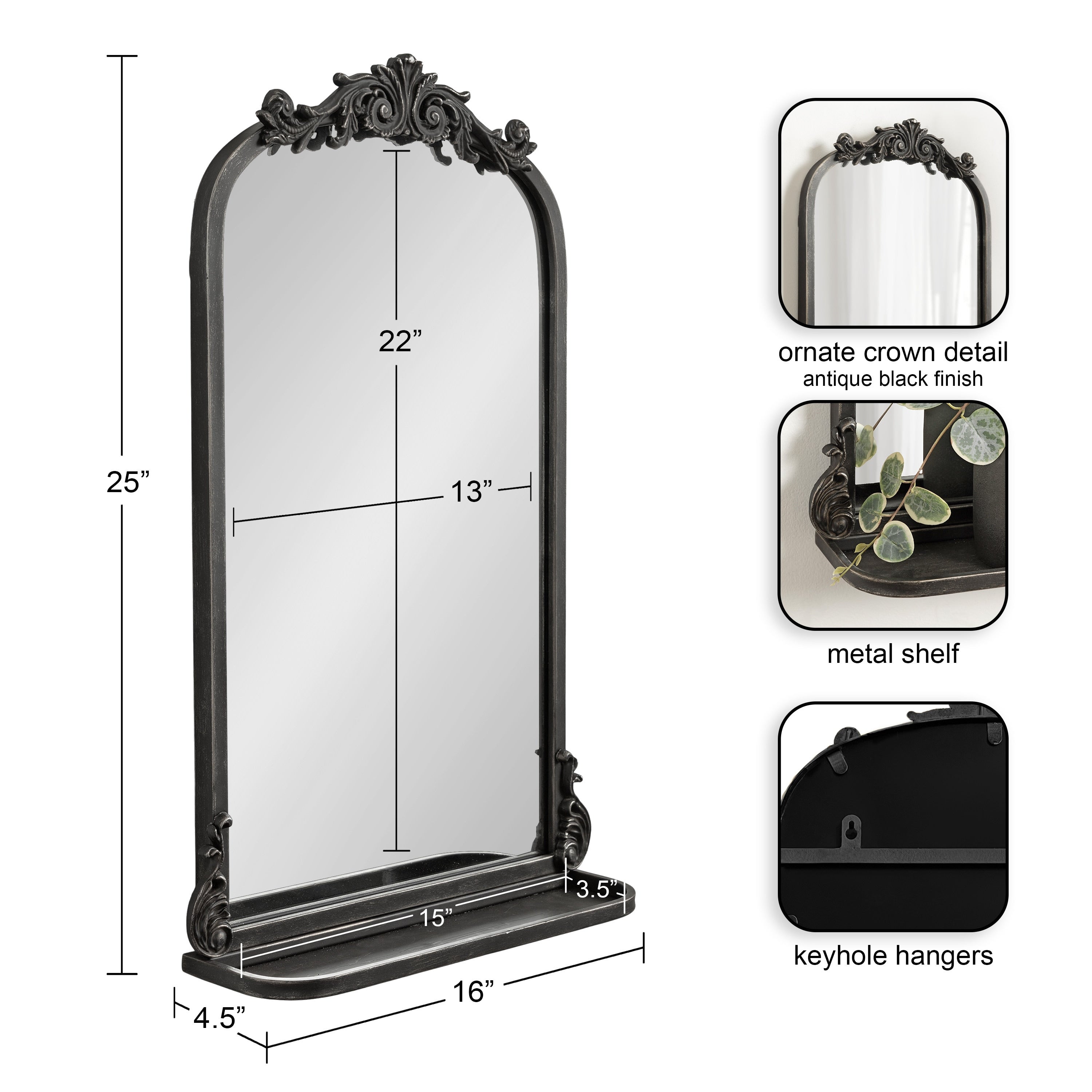 Kate and Laurel Arendahl Traditional Arch Mirror with Shelf