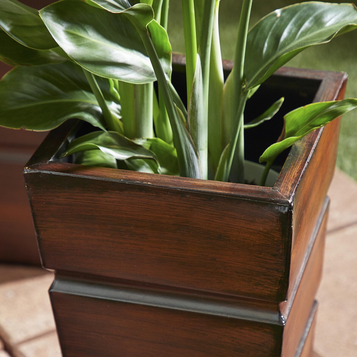 Metal Light Weight Indoor Outdoor Planter with Tapered Base and Fluted Design - Set of 3 Brown - Roche River Decor