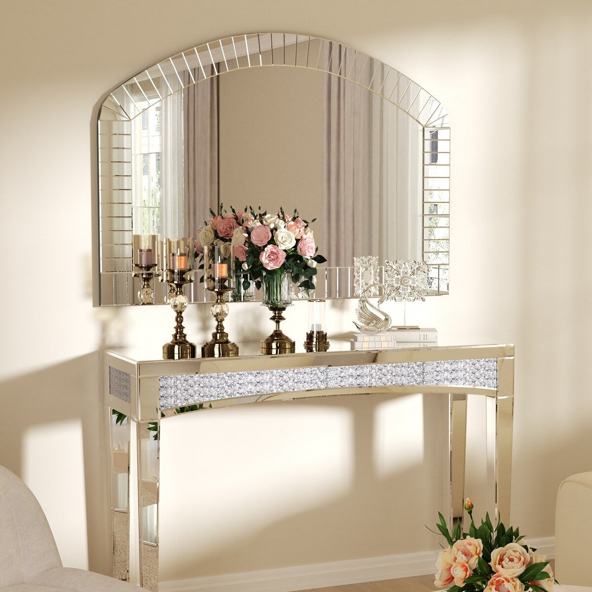 Large Beveled Arch Glass Flat Wall Mirror