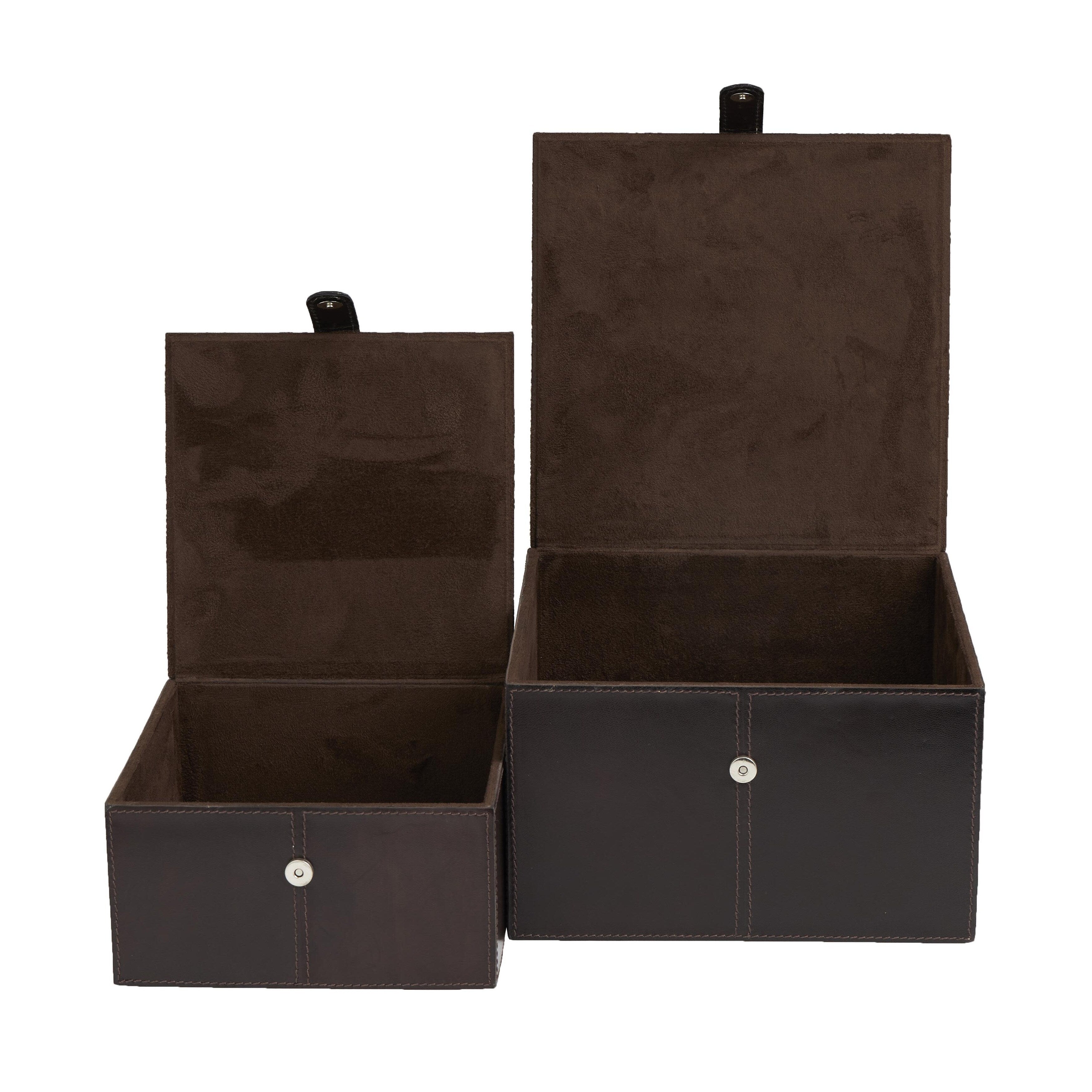 Leather Handmade Decorative Box with Hinged Lid - Set of 2 Gray, Brown or Dark Brown - Roche River Decor