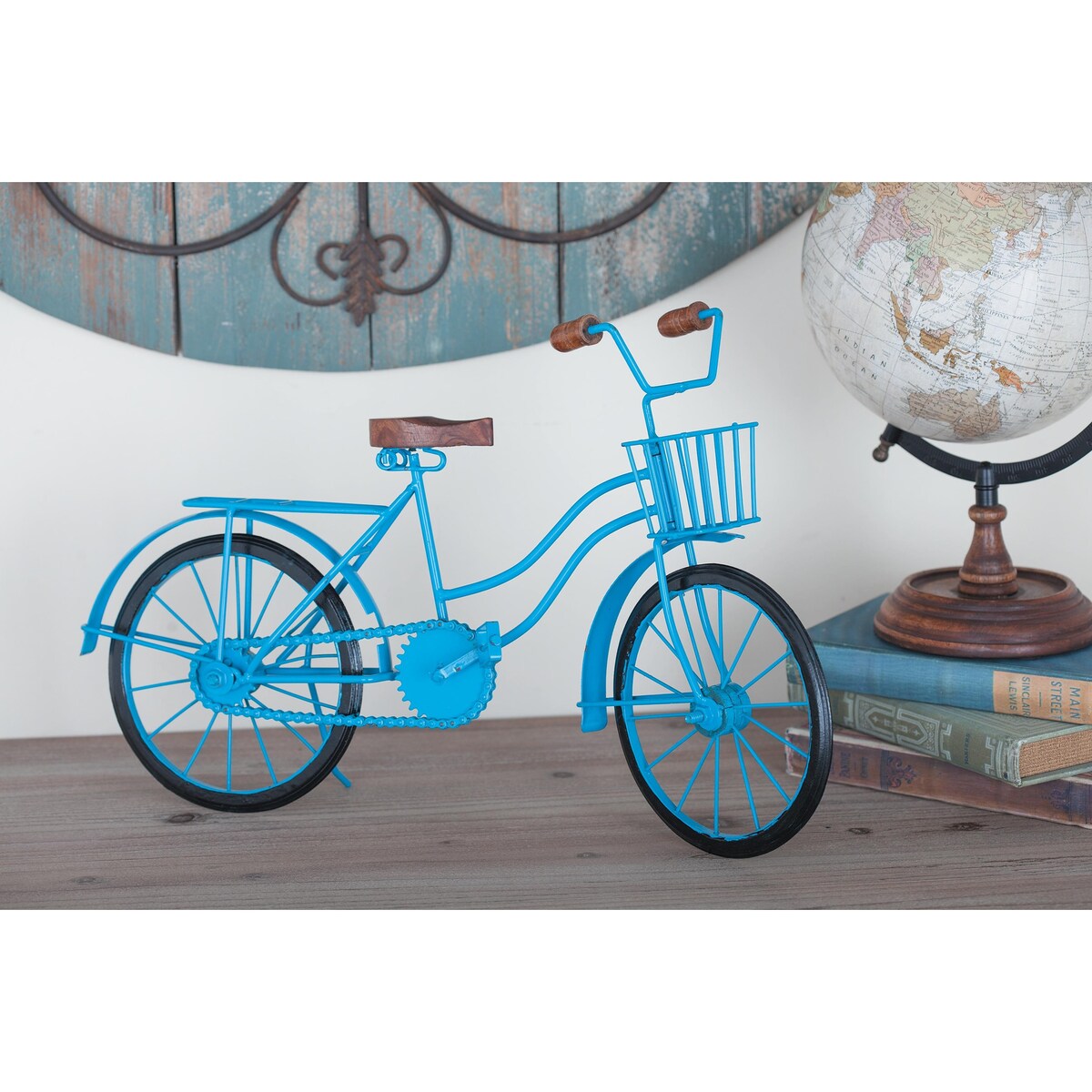 Metal Bike Decorative Sculpture with Wood Accents - Yellow or Blue - Roche River Decor