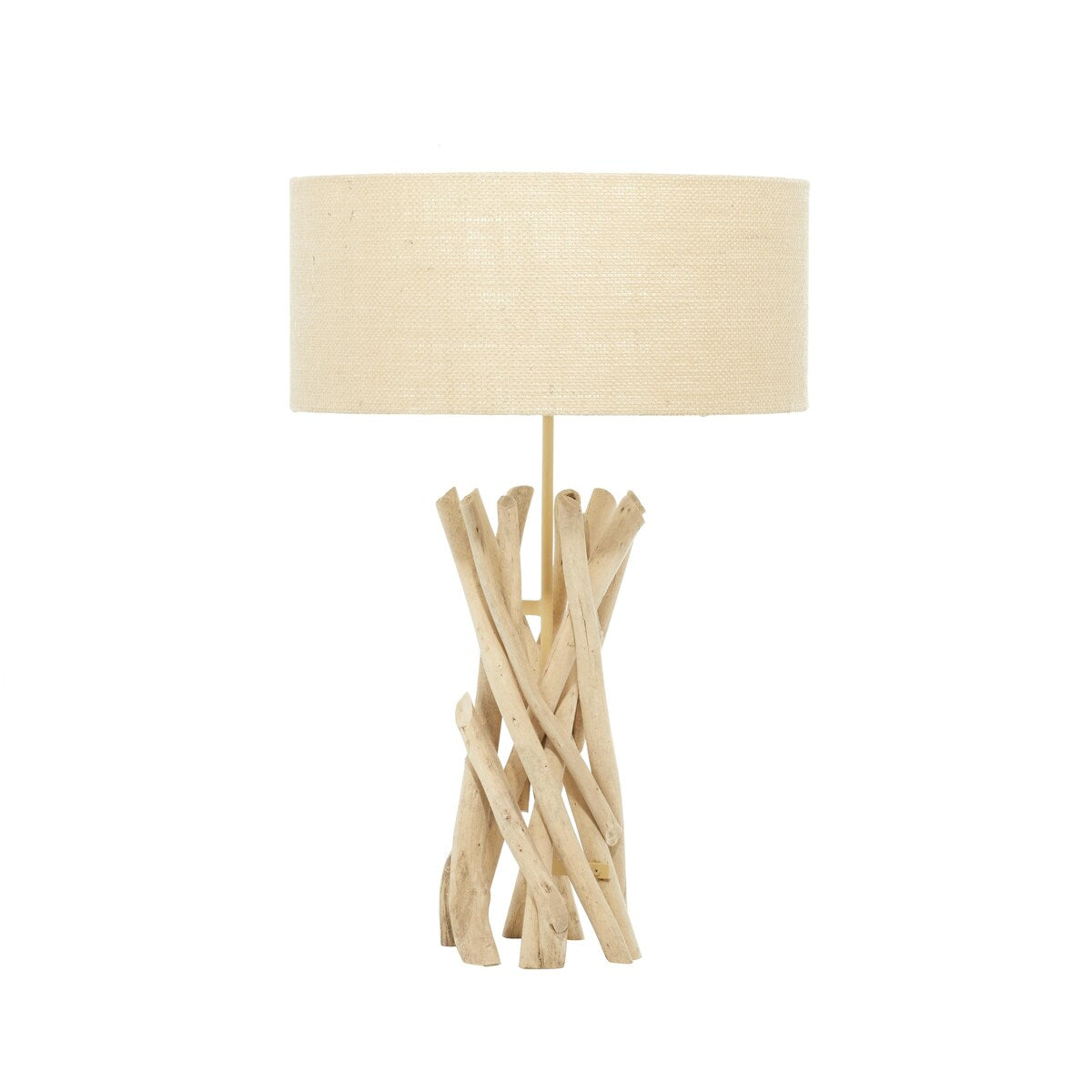 Driftwood Handmade Room Table Lamp with Cream Linen Shade - Light Brown - Roche River Decor