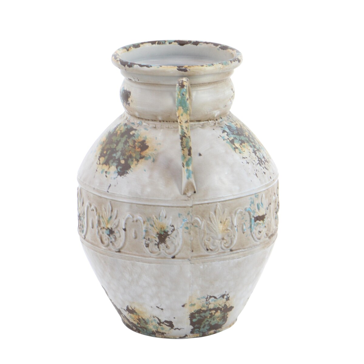 Metal Distressed Decorative Vase - White or Beige - Roche River Decor