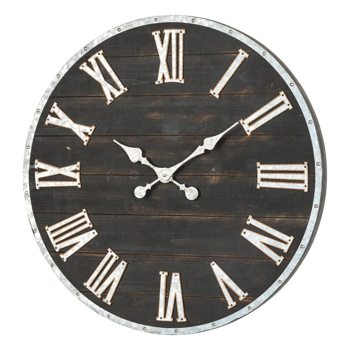 Glitzhome 28-inch Oversized Farmhouse Wooden and Galvanized Wall Clock