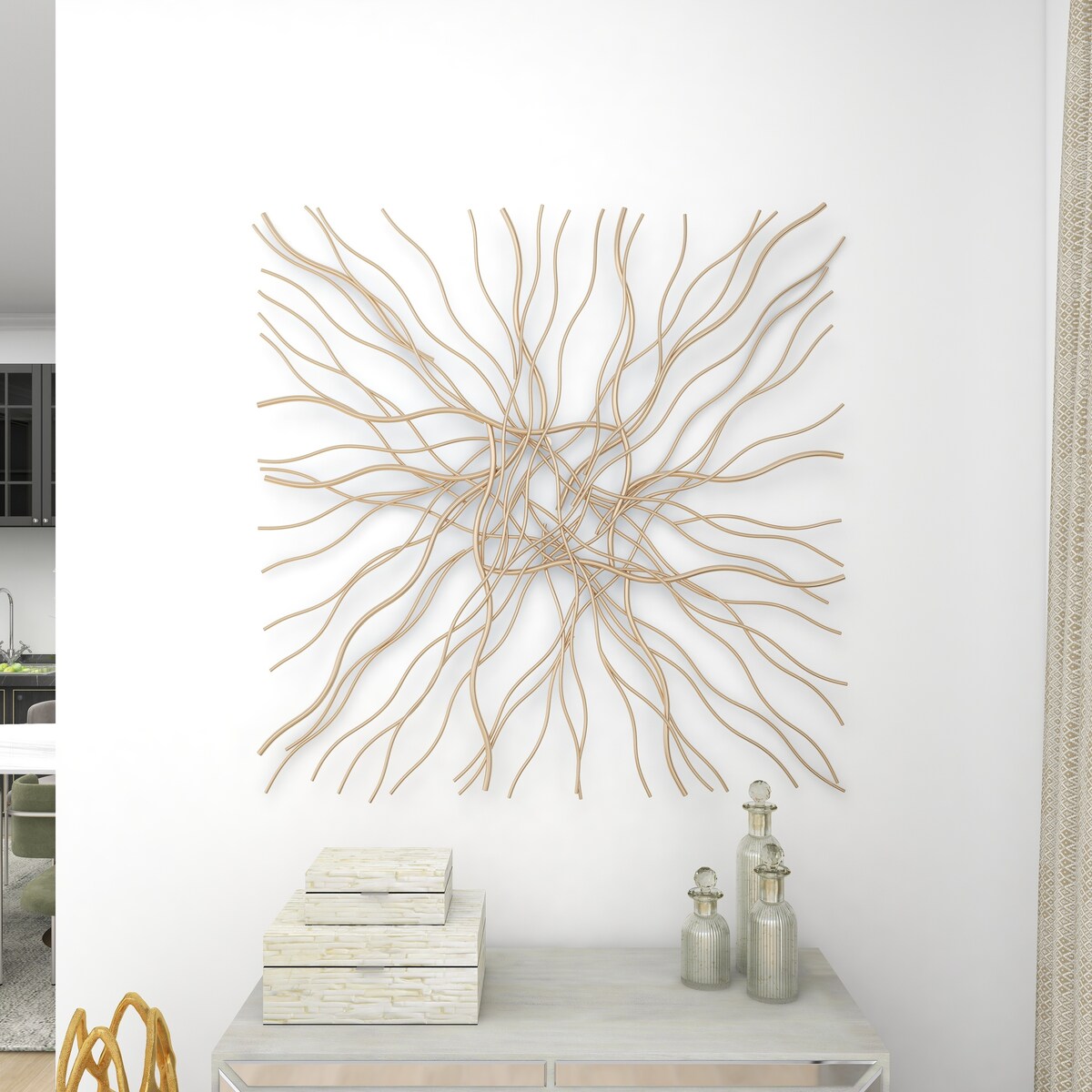 Metal Abstract Overlapping Lines Home Wall Decor - Gold - Roche River Decor