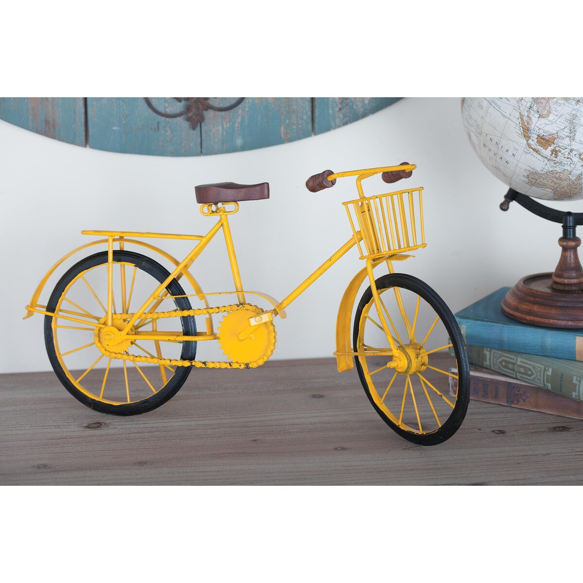 Metal Bike Decorative Sculpture with Wood Accents - Yellow or Blue - Roche River Decor