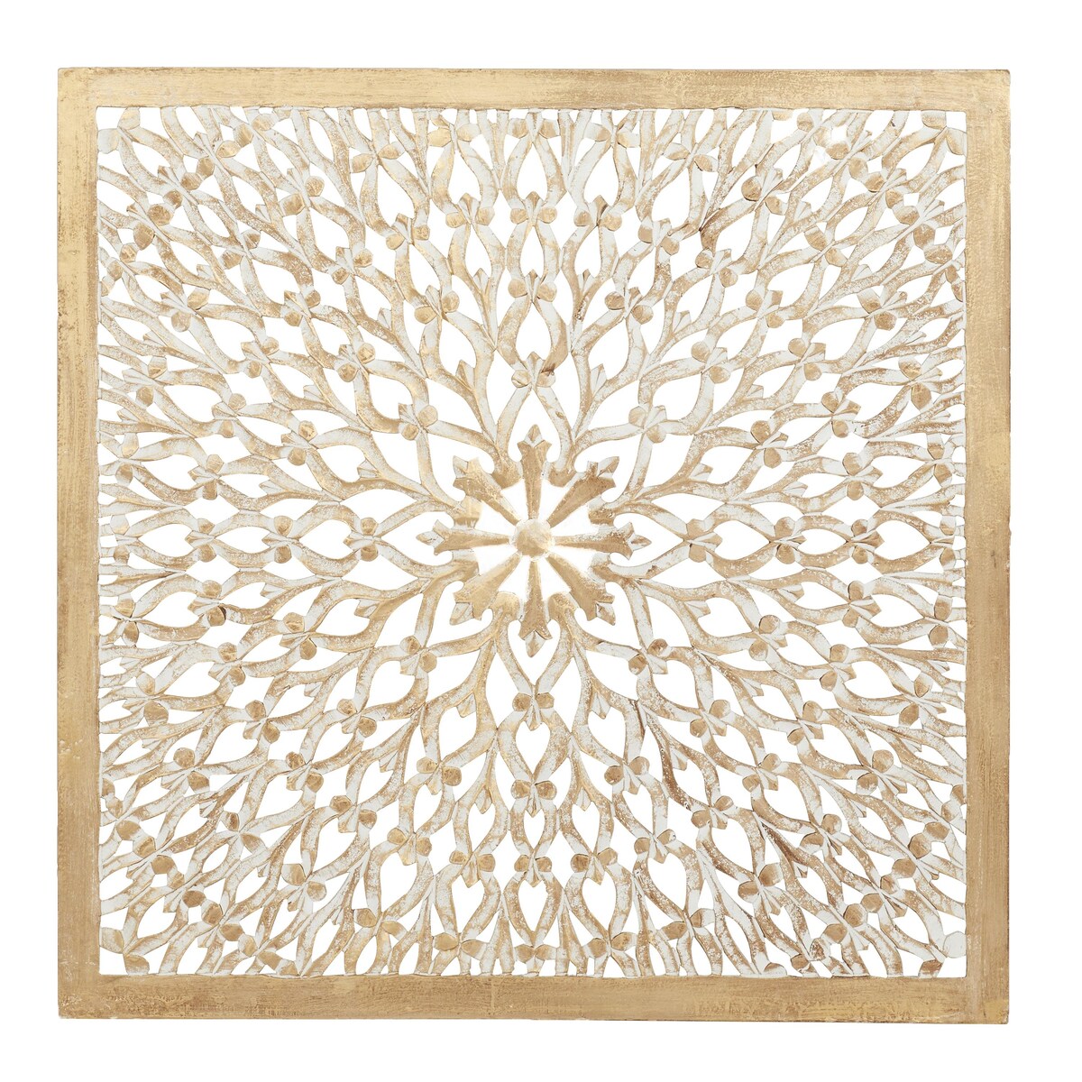 Wood Floral Handmade Intricately Carved Home Wall Decor with Mandala Design - Light Brown - Roche River Decor