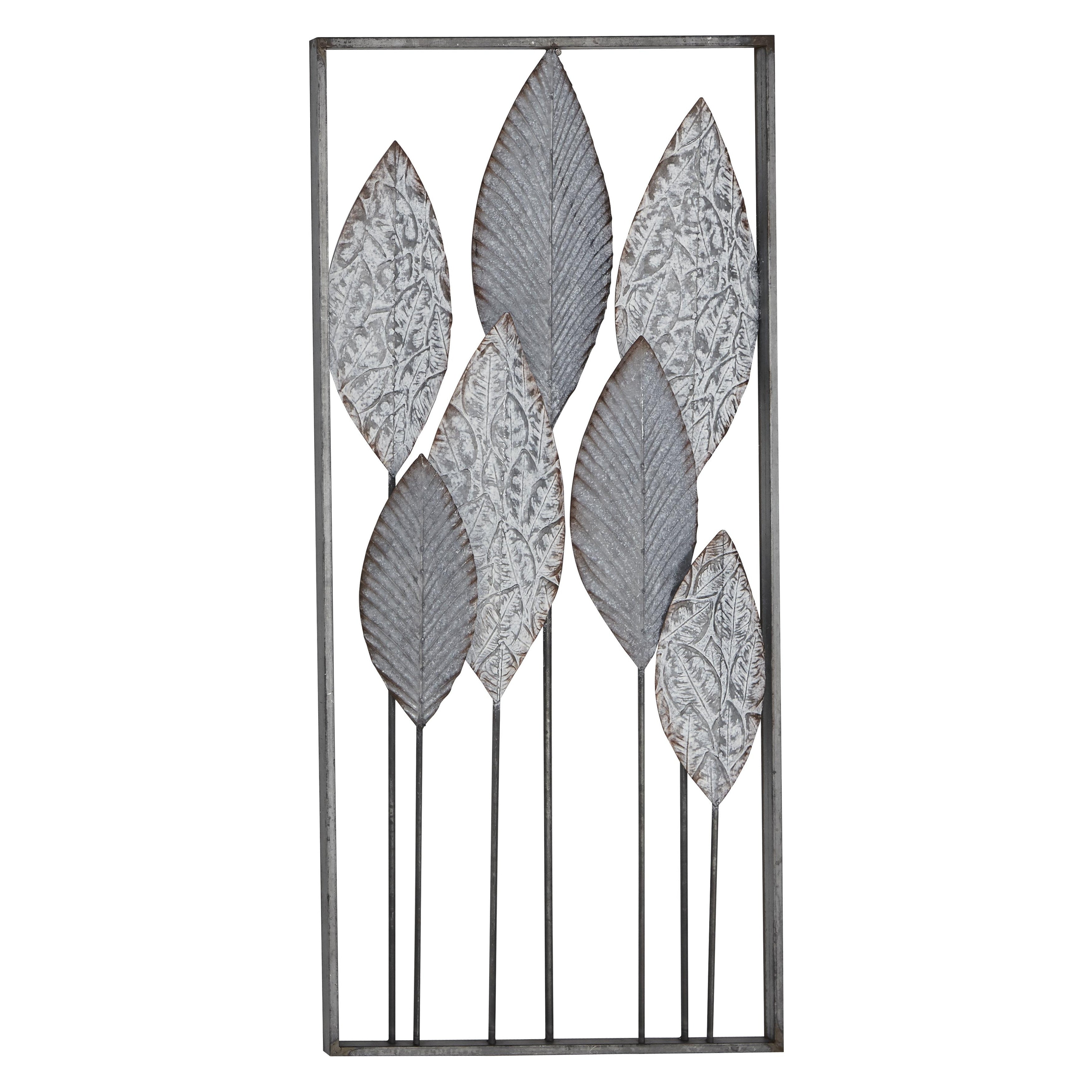 Metal Leaf Tall Cut-Out Home Wall Decor with Intricate Laser Cut Designs - Gray or Bronze - Roche River Decor