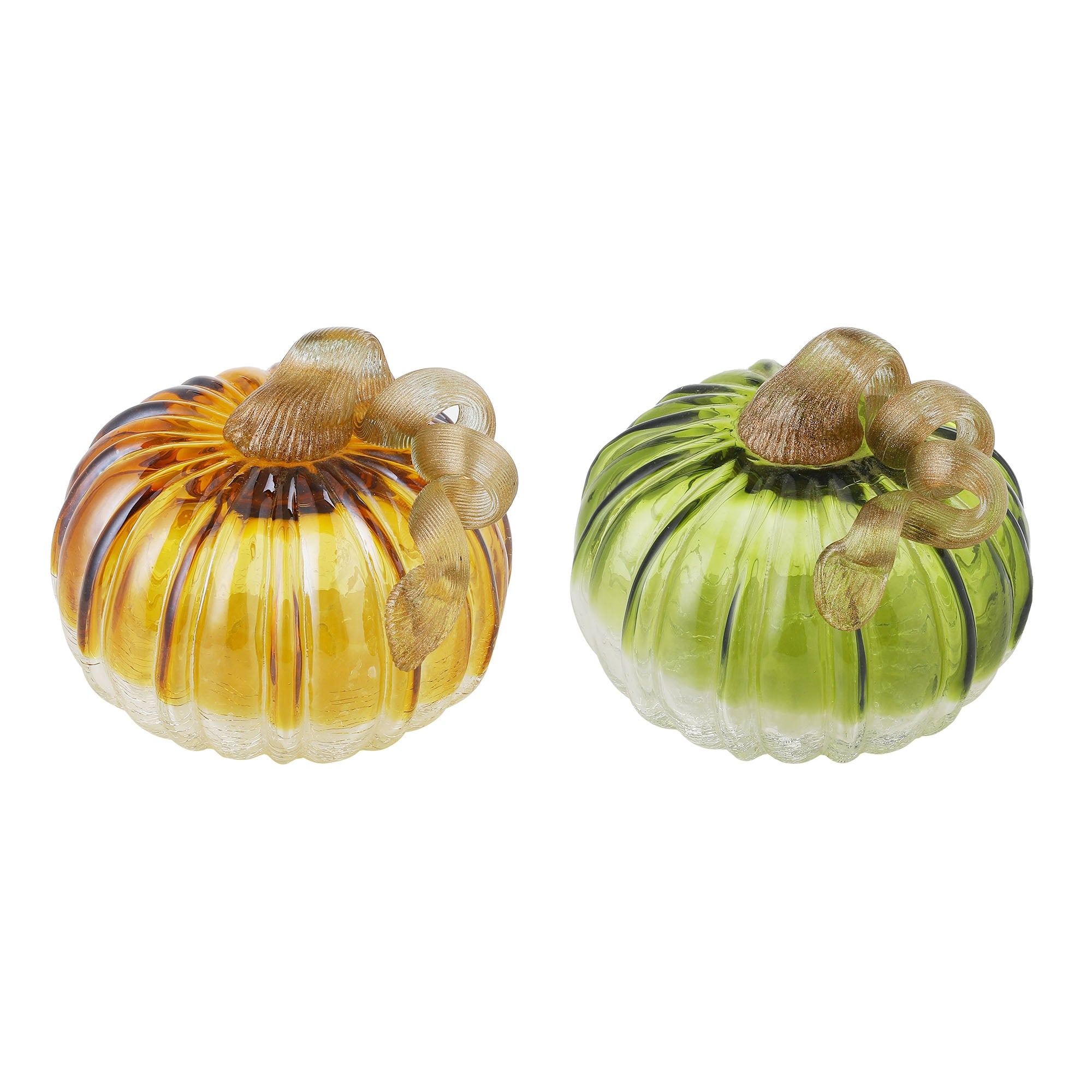 Glitzhome S/2 or S/3 Handblown Glass Pumpkins Thanksgiving Table Centerpiece Fall Harvest Gift Decor