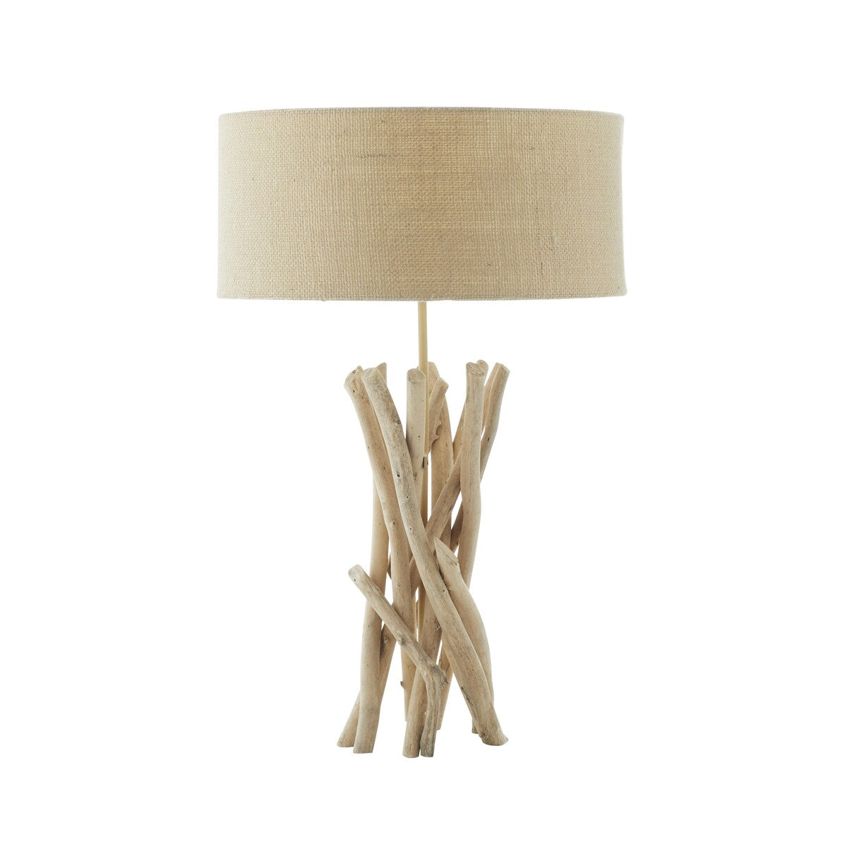 Driftwood Handmade Room Table Lamp with Cream Linen Shade - Light Brown - Roche River Decor